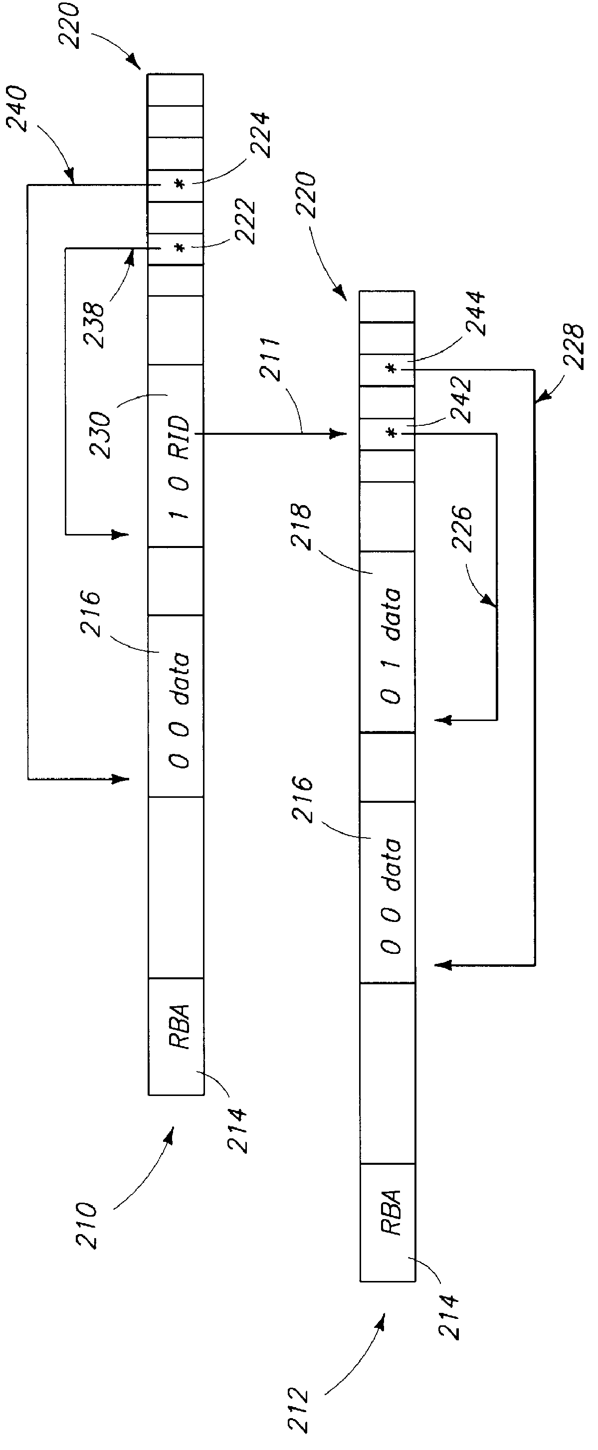 Interaction between application of a log and maintenance of a table that maps record identifiers during online reorganization of a database