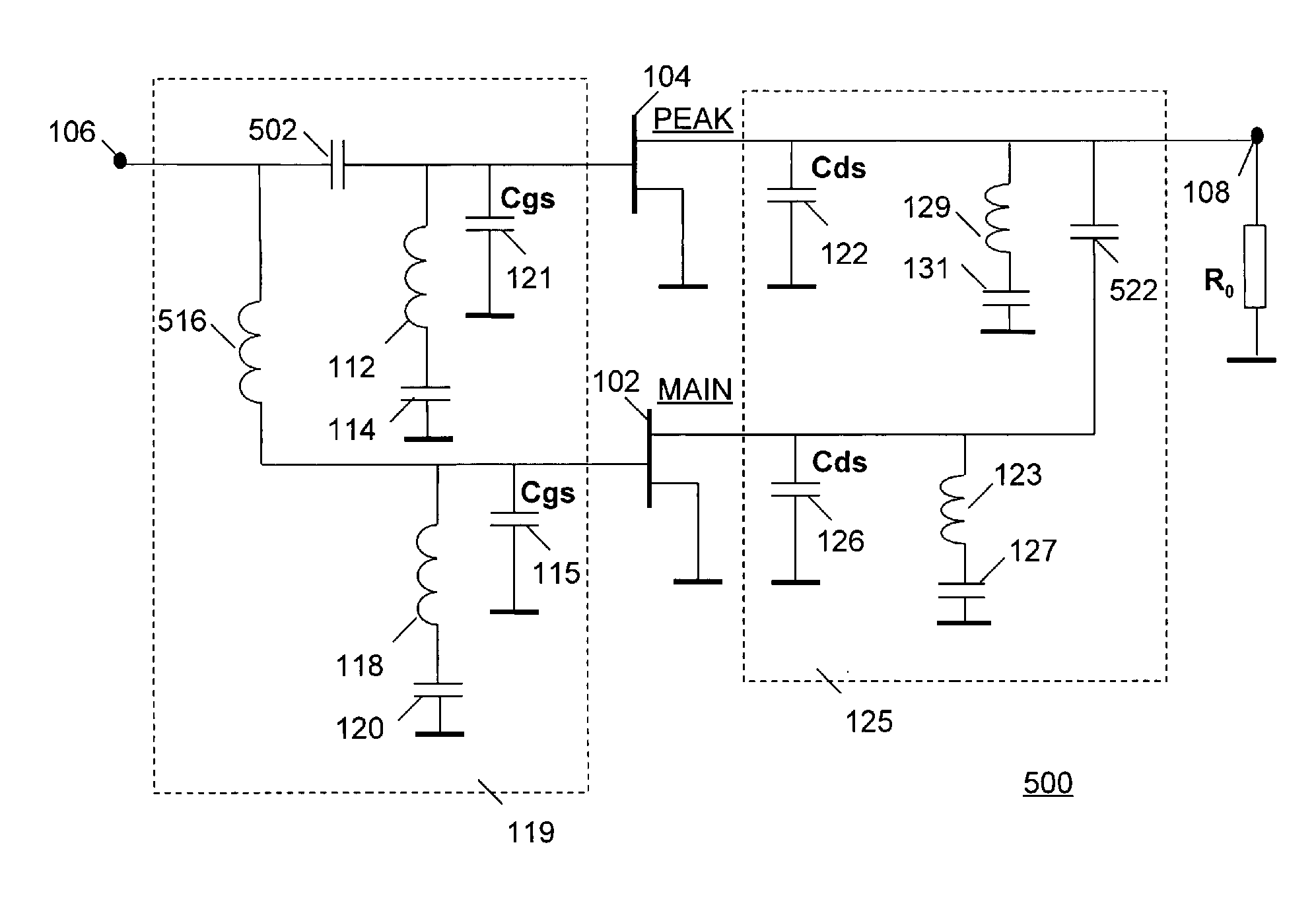 Doherty Amplifier with Input Network Optimized for MMIC