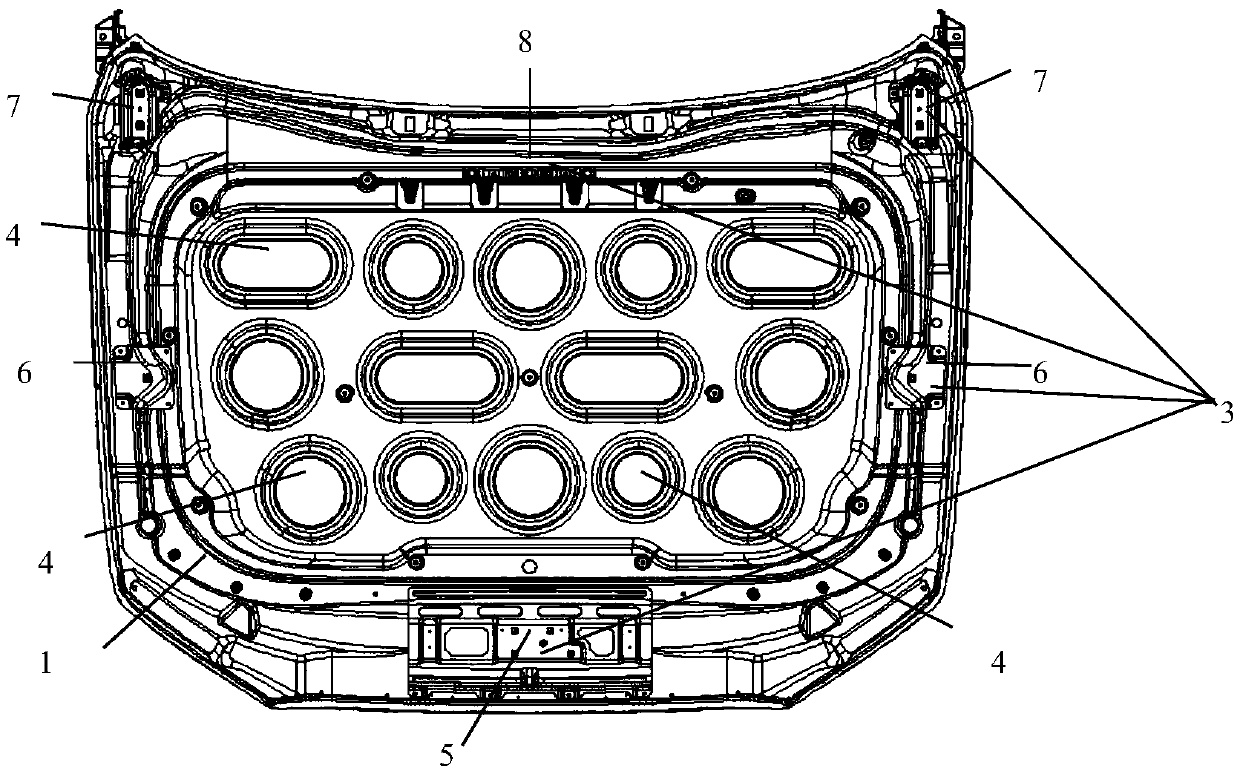 Passenger car aluminum alloy engine cover riveting and bonding composite connection method