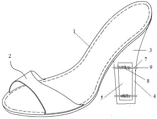 High-heeled shoes capable of adjusting height