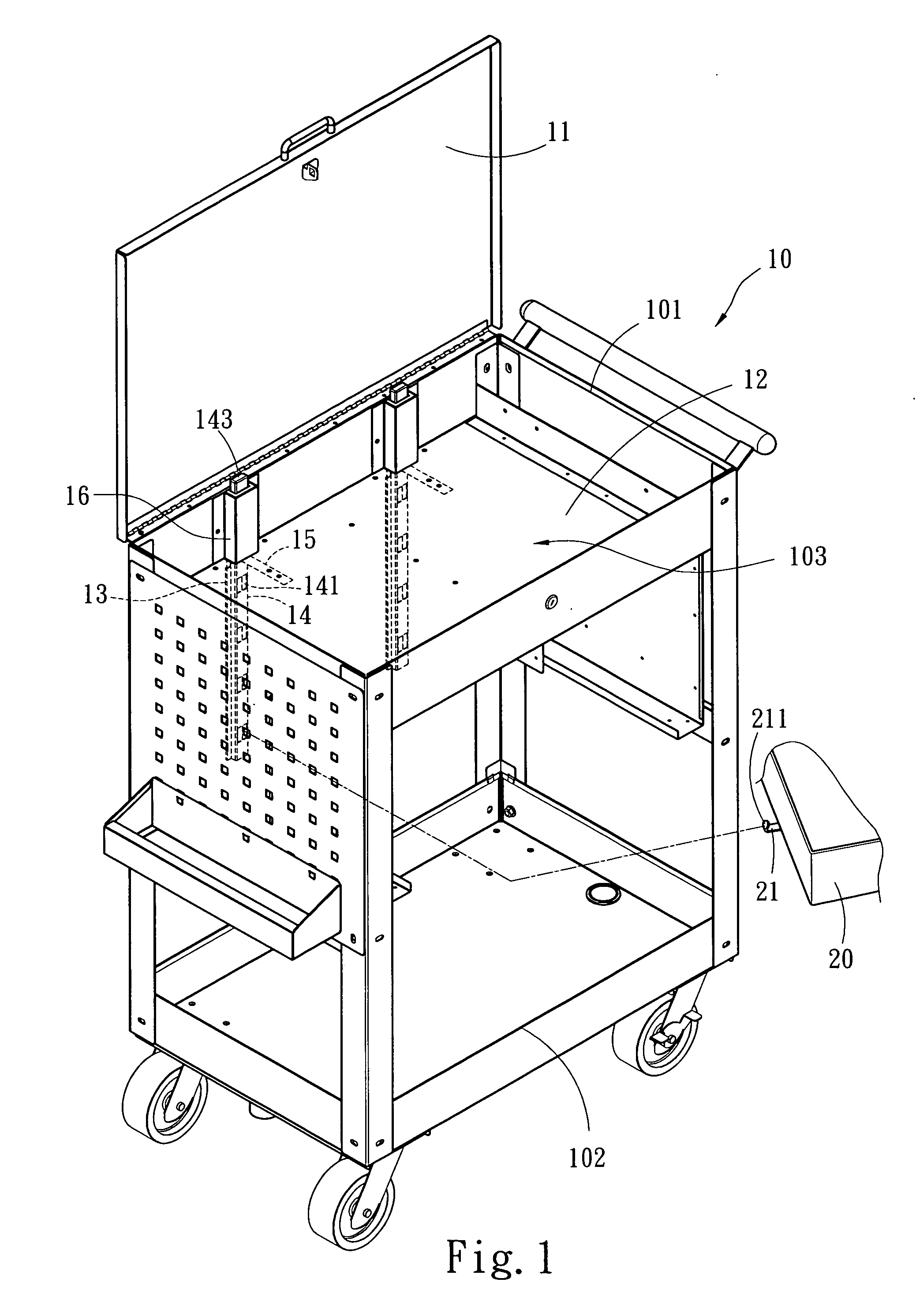 Cabinet drawer drivingly connected locking mechanism