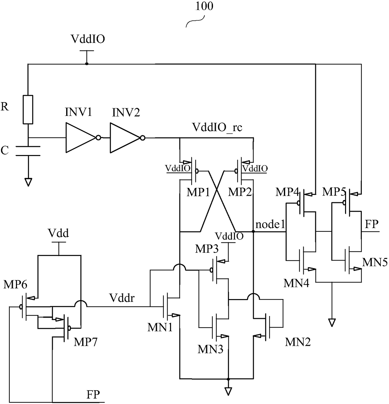 Electronic system and power-on and power-off state detection circuit therefor