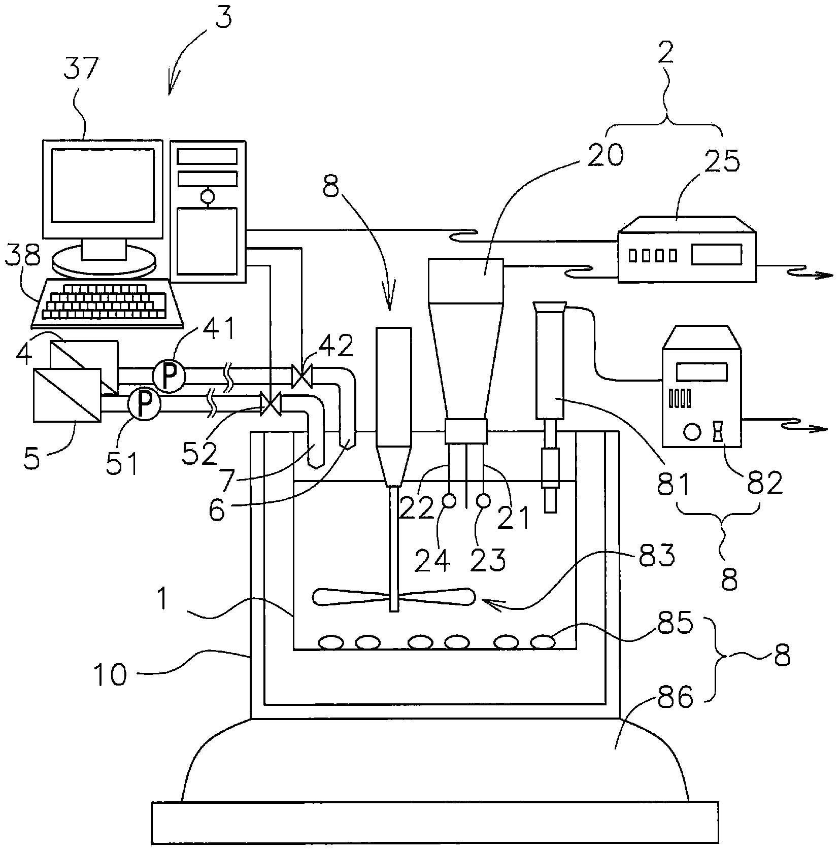Device for producing composite particles and process for producing composite particles