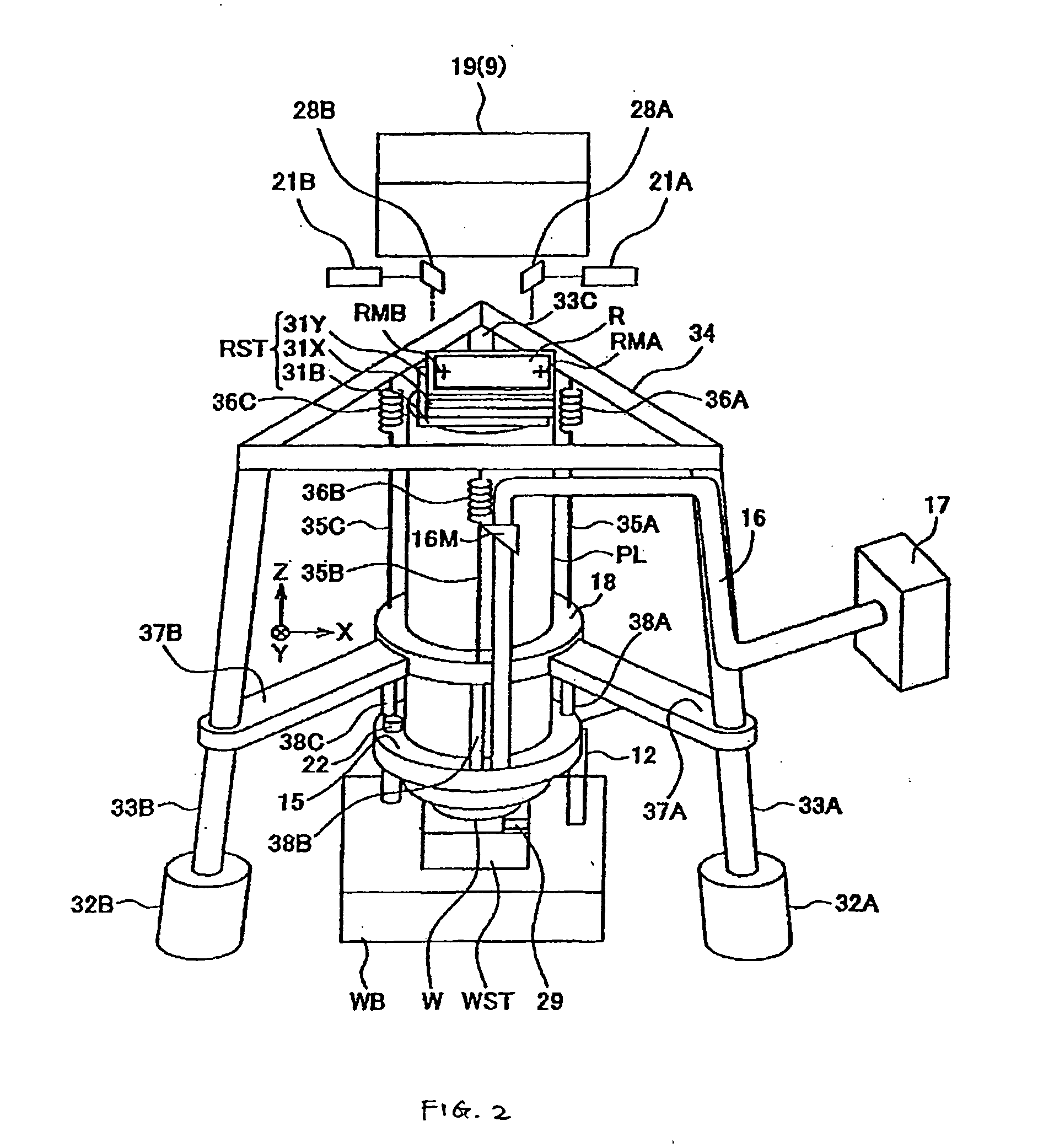 Low spring constant, pneumatic suspension with vacuum chamber, air bearing, active force compensation, and sectioned vacuum chambers