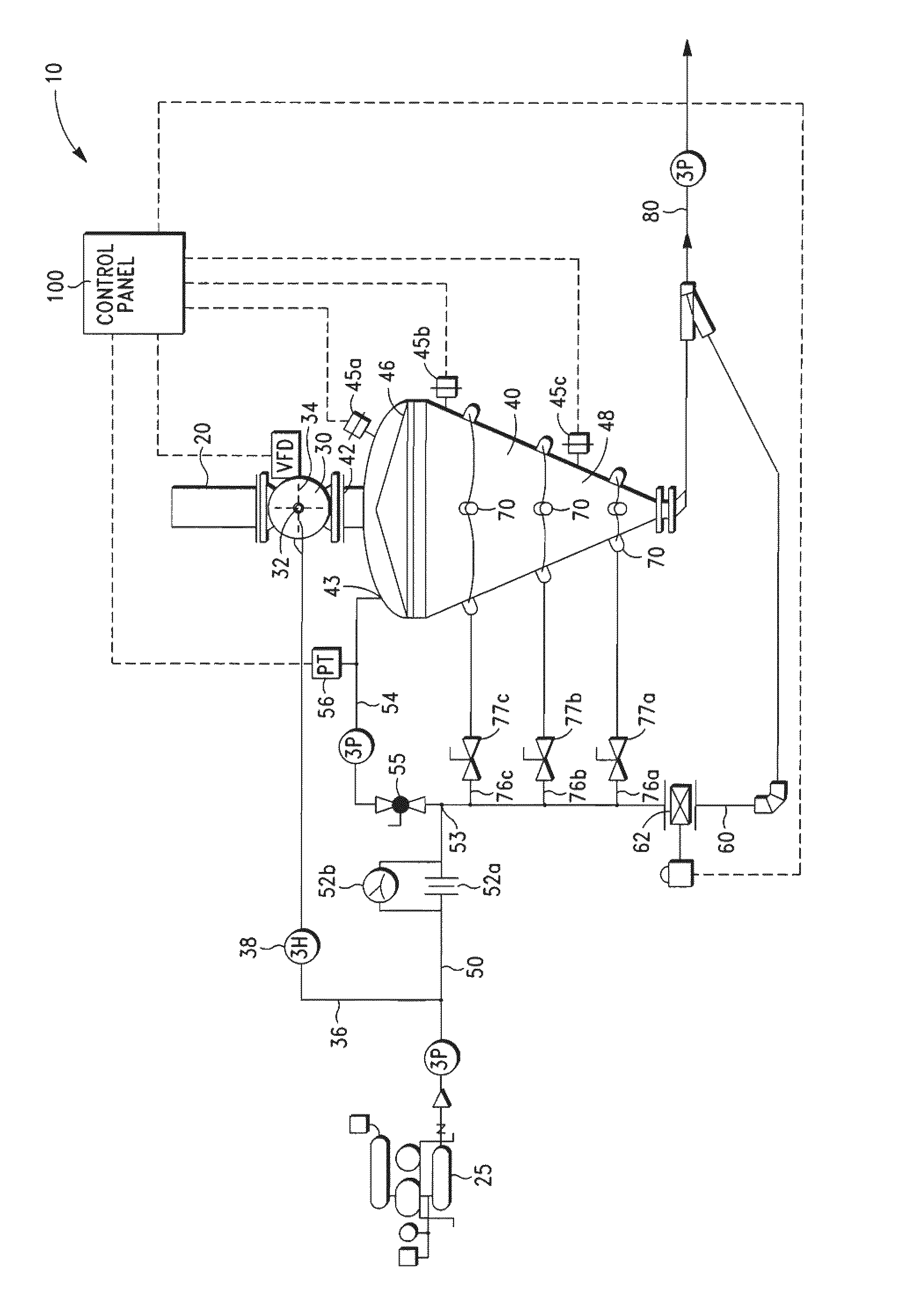 Continuous semi-dense pneumatic conveying system and method