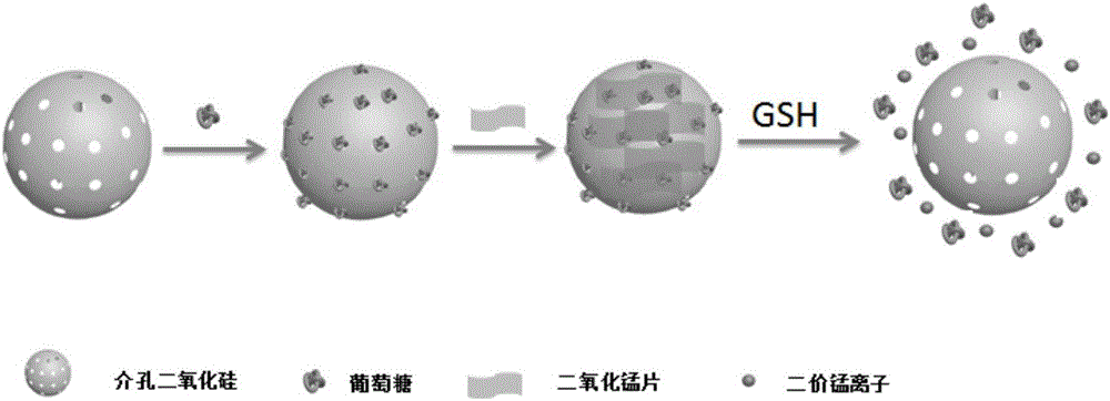 Aminated mesoporous silica-glucose-manganese dioxide nanocomposite and preparation method and application thereof