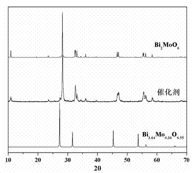 Ternary neterogeny structural light degradation organic matter catalyst TiO2-Bi2MoO6/Bi3.64Mo0.36O6.55 and preparation method thereof