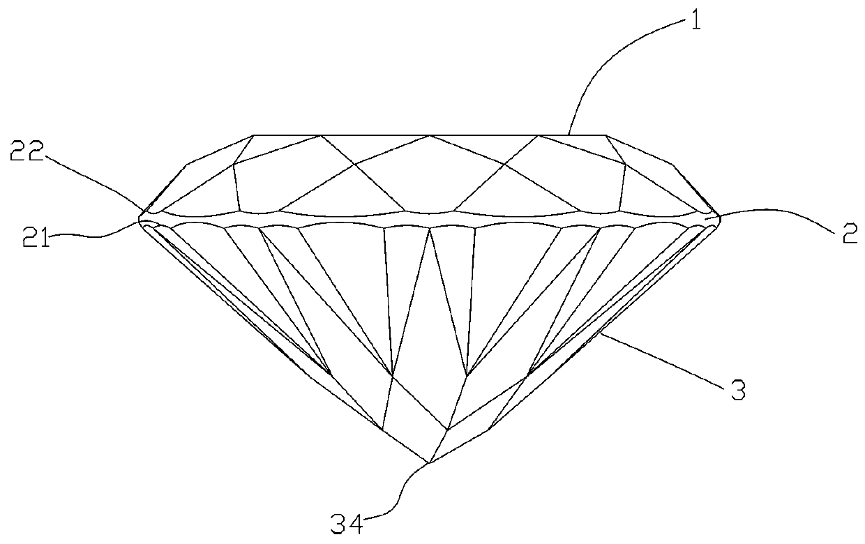 Diamond with double five-pointed-star patterns seen from facet and processing method