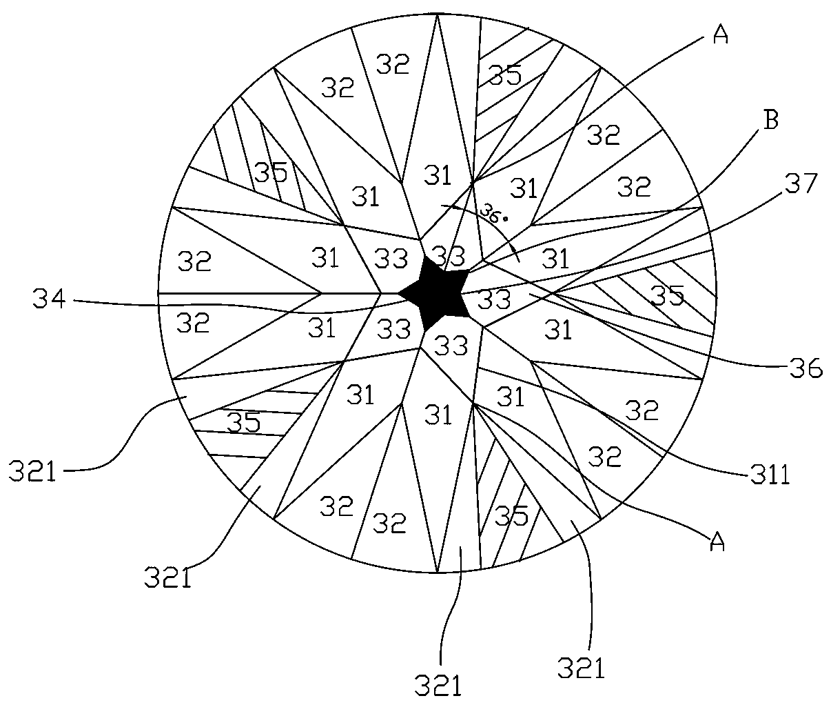 Diamond with double five-pointed-star patterns seen from facet and processing method