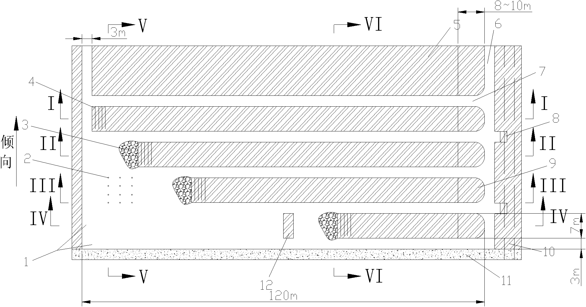 Mechanized continuous mining method for wall-type gentle-inclined thin ore body