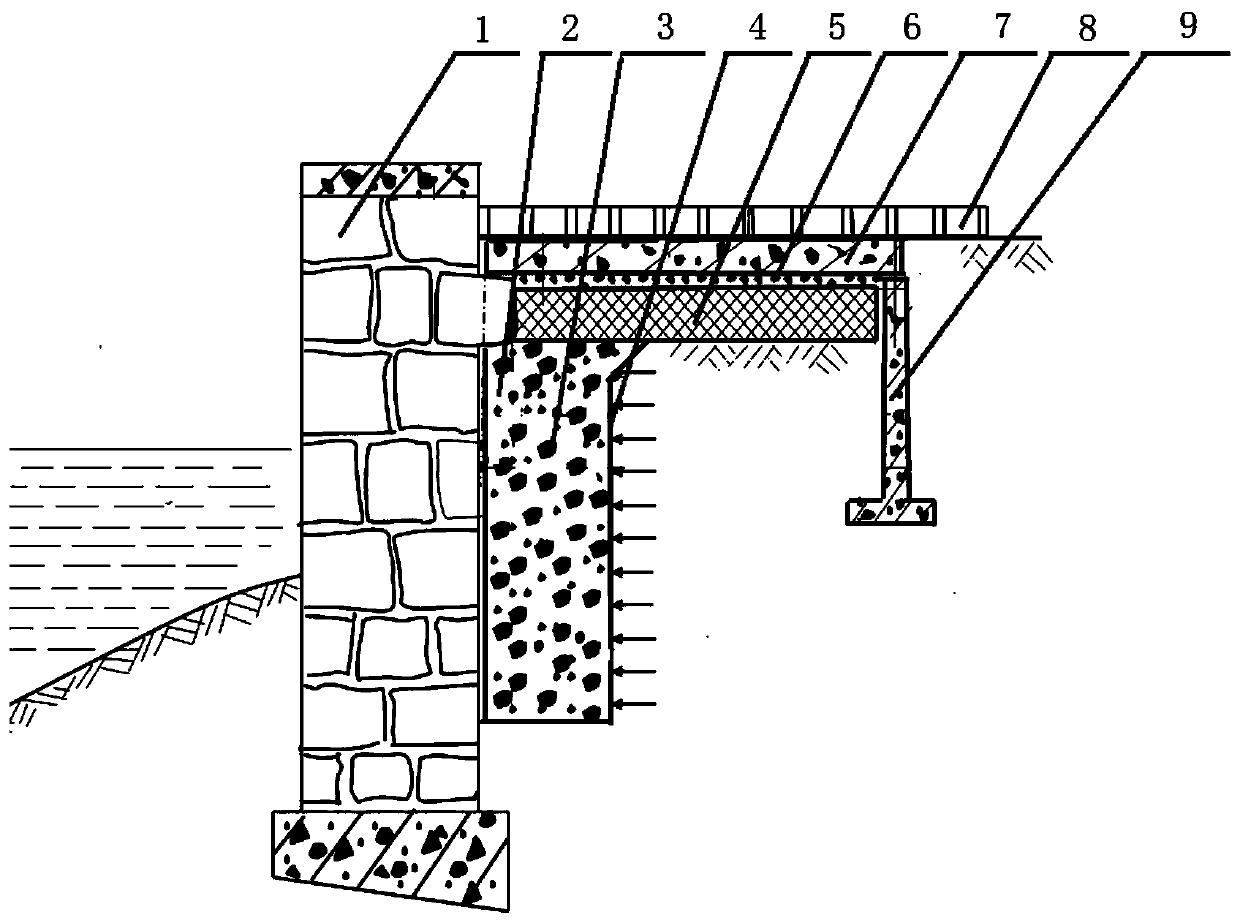 Frost-damage-prevention near-water protection wall and construction method