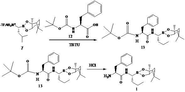 Preparation of compound (1s,2s,3r,5s)-pinanediol-l-phenylalanine-l-leucine boronate
