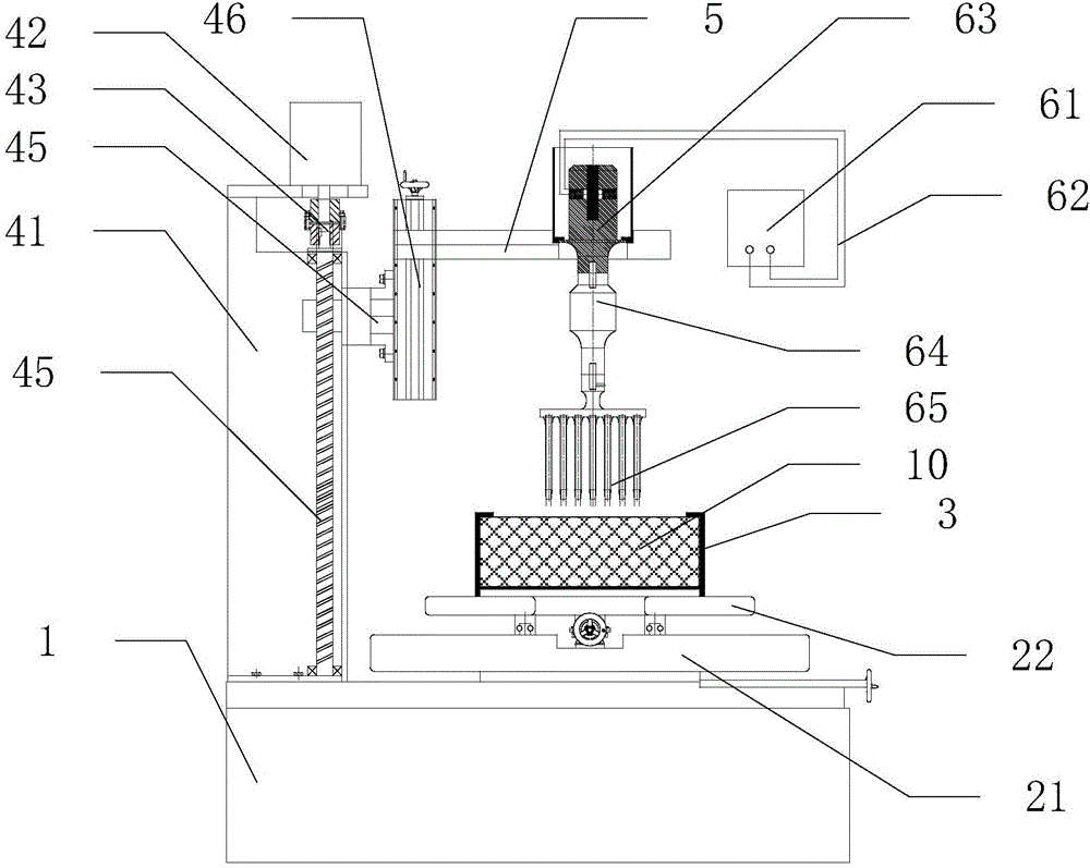 High-frequency vibration worktable for forming holes on sponge by gang drill