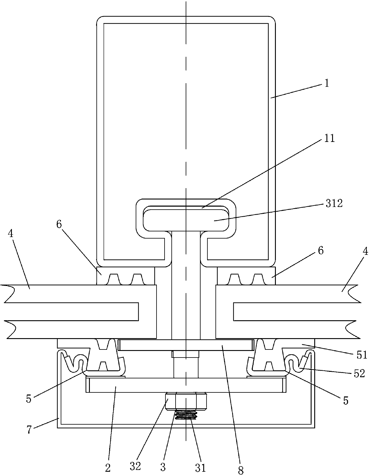 Connecting assembly used for mounting curtain wallboard