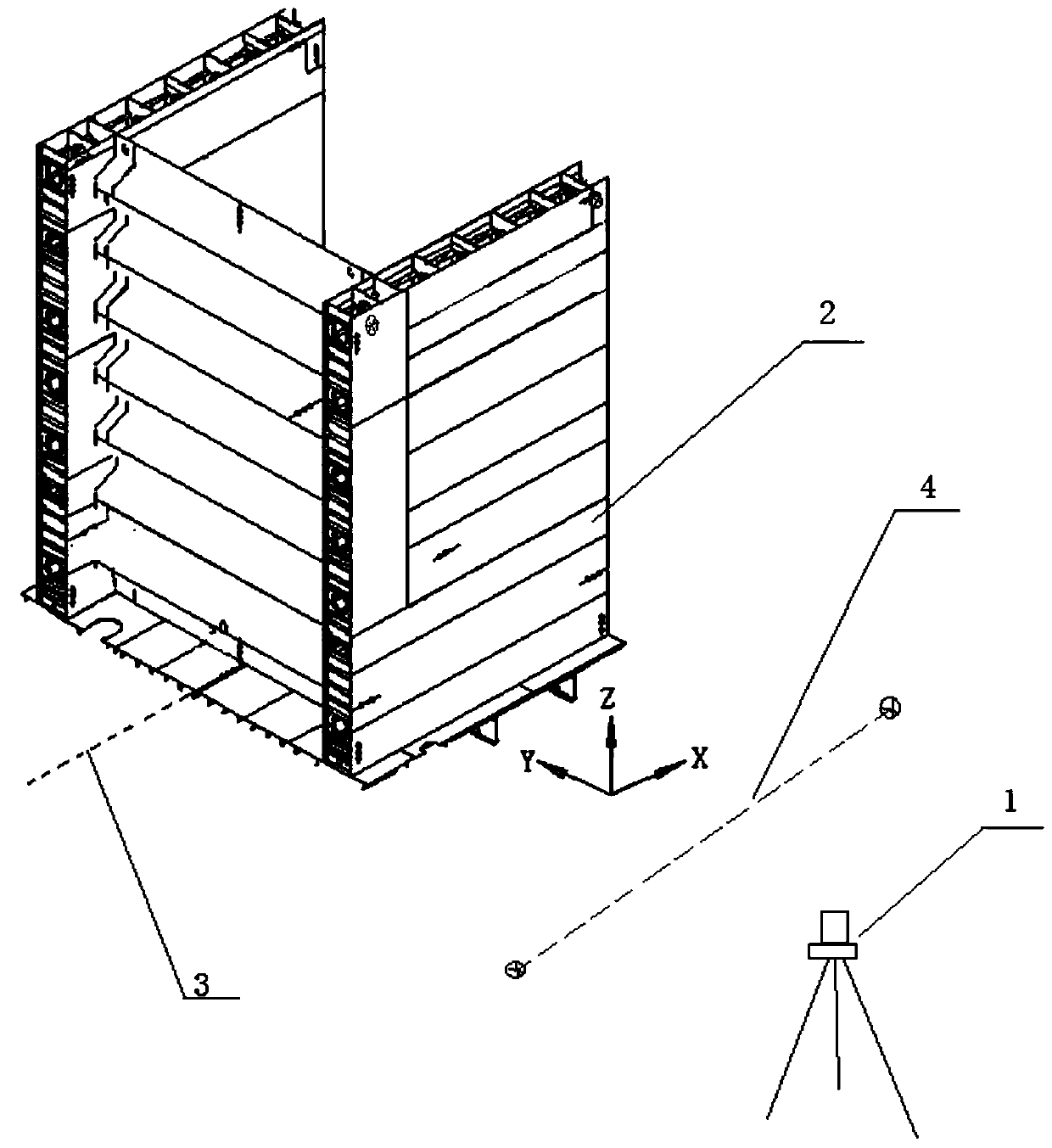 Method for realizing U-shaped width monitoring of chemical cargo ship by using total station