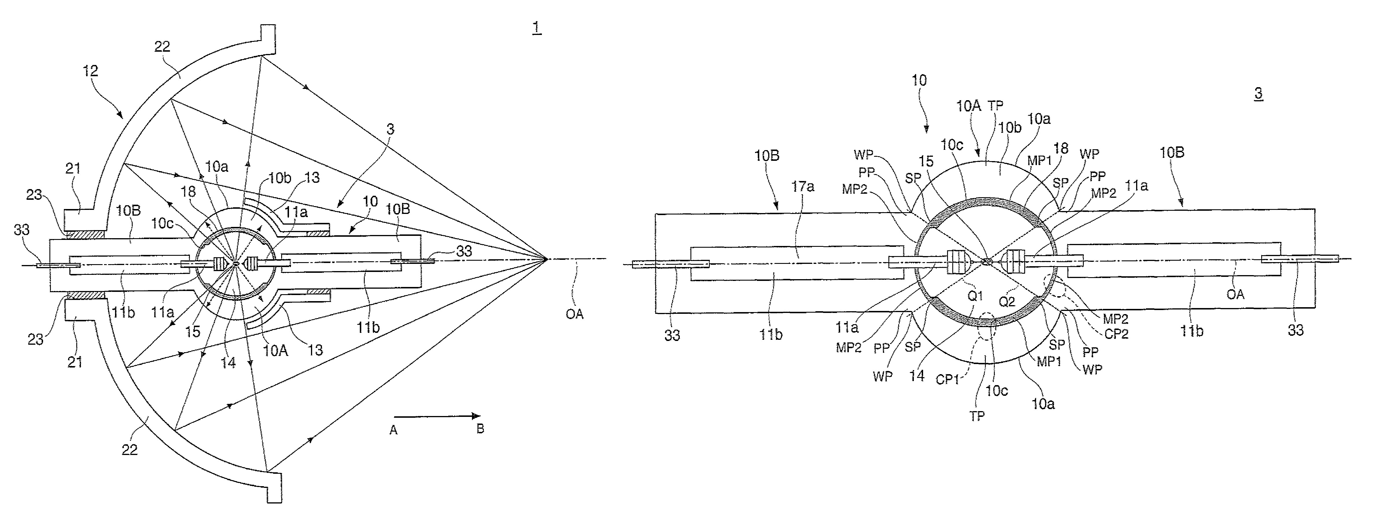 Discharge lamp, light source device and projector
