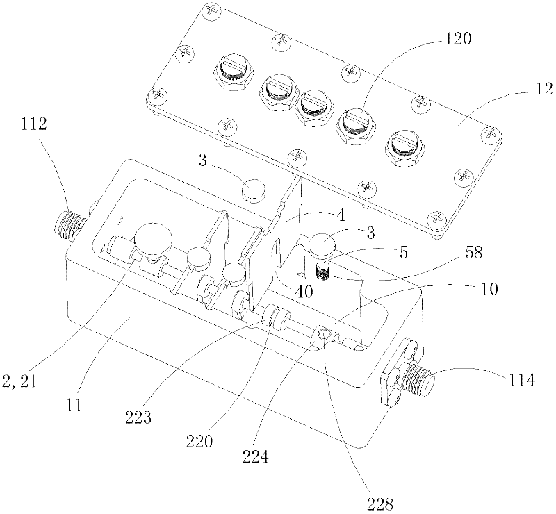Communication cavity device and elliptic function low-pass filter path