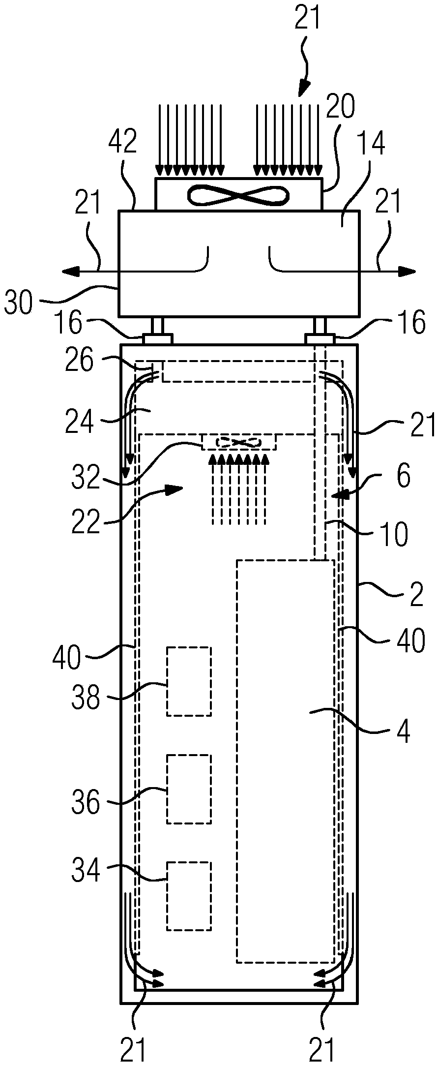 Switchgear cabinet comprising a closed housing and a cooling device