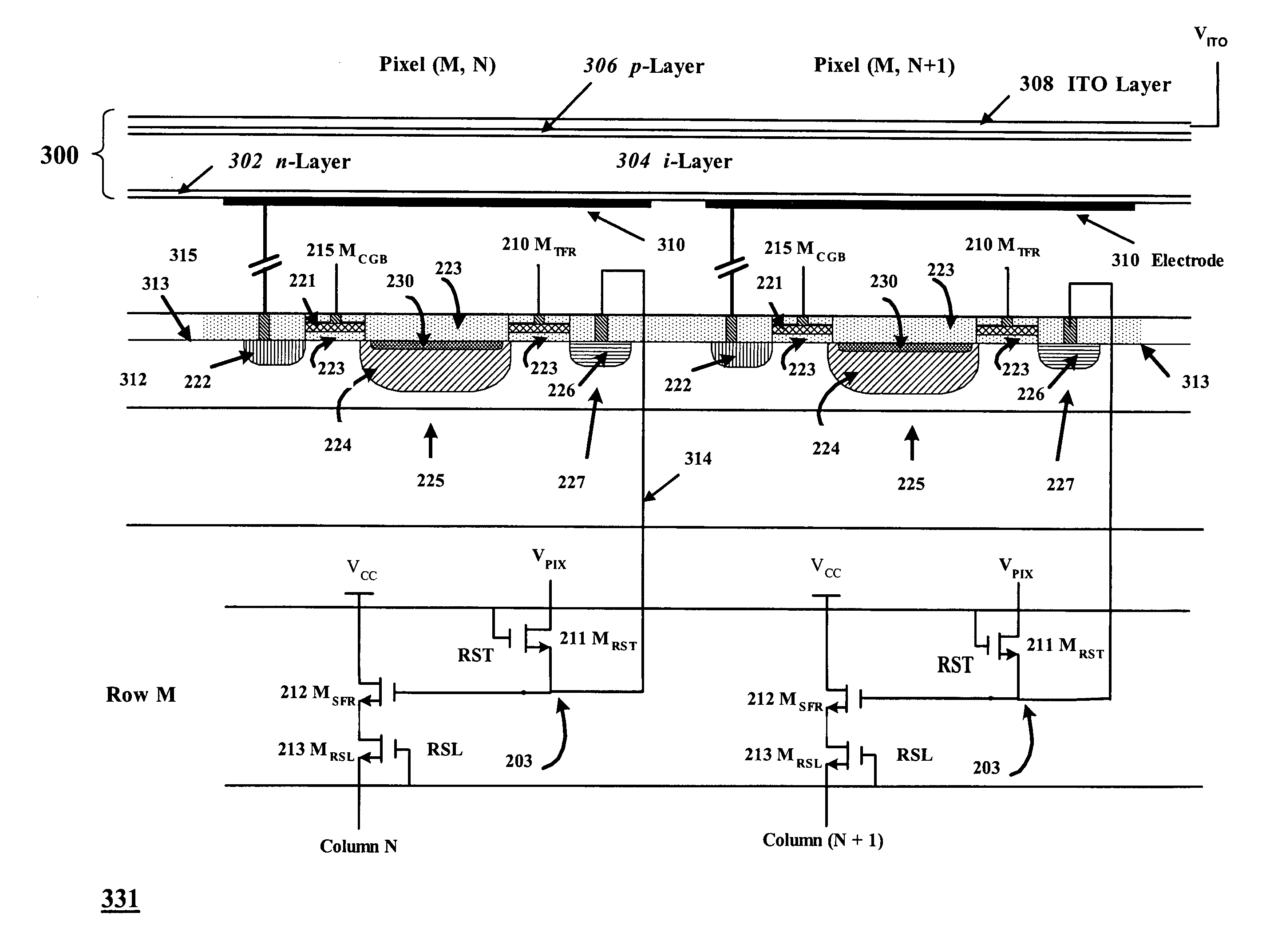 CMOS sensor with approximately equal potential photodiodes