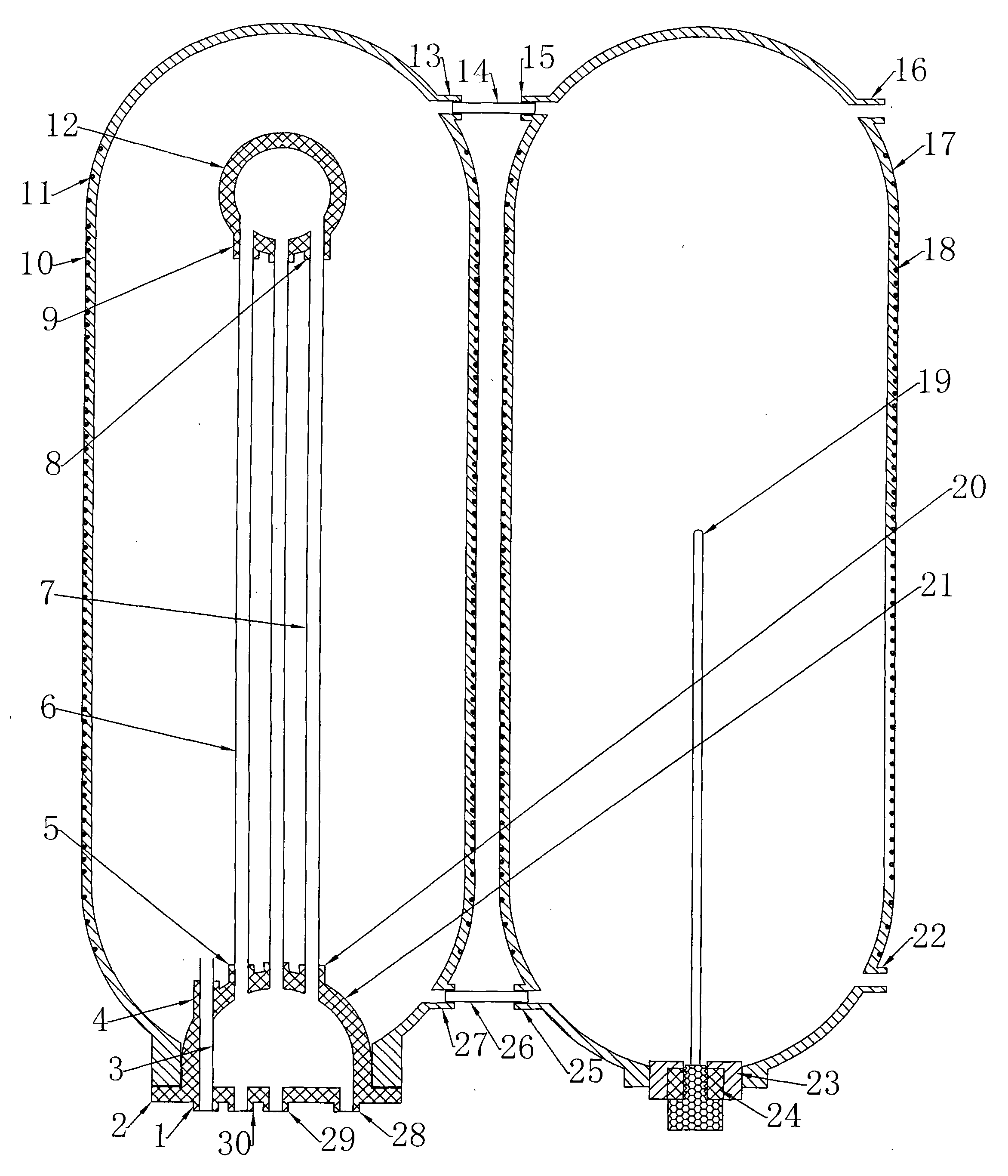 Full-plastic pressure-bearing dual-bucket horizontal type dual-circulation liner