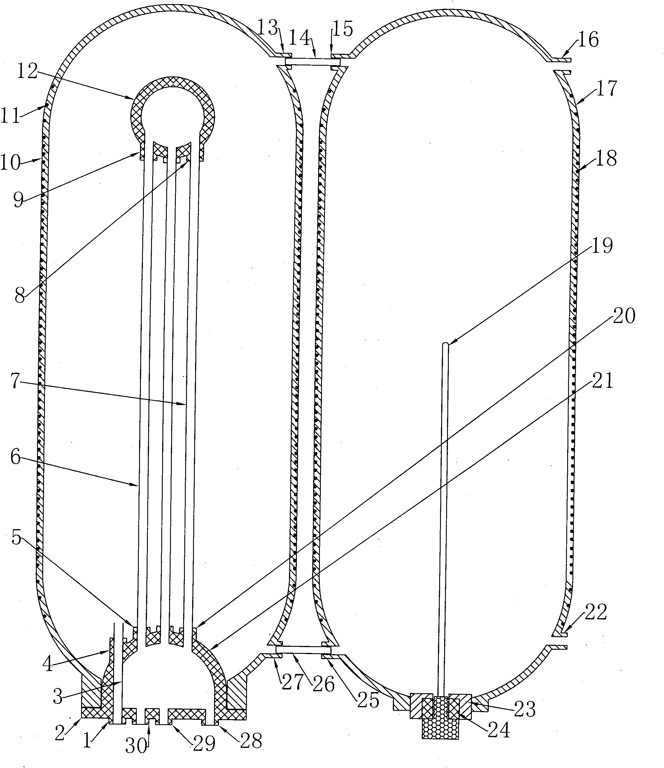 Full-plastic pressure-bearing dual-bucket horizontal type dual-circulation liner