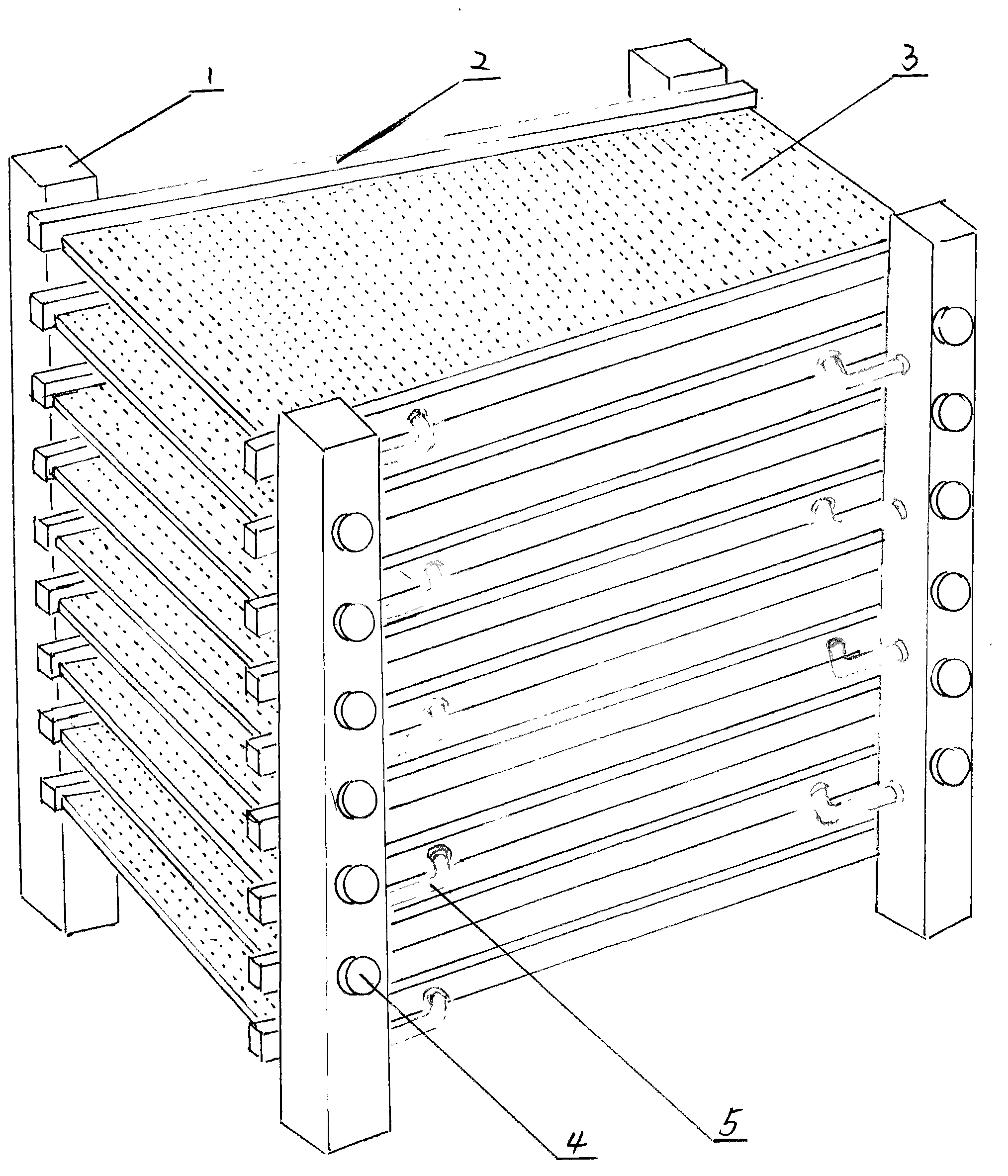 Low-temperature laminated sludge dehydrating and drying box