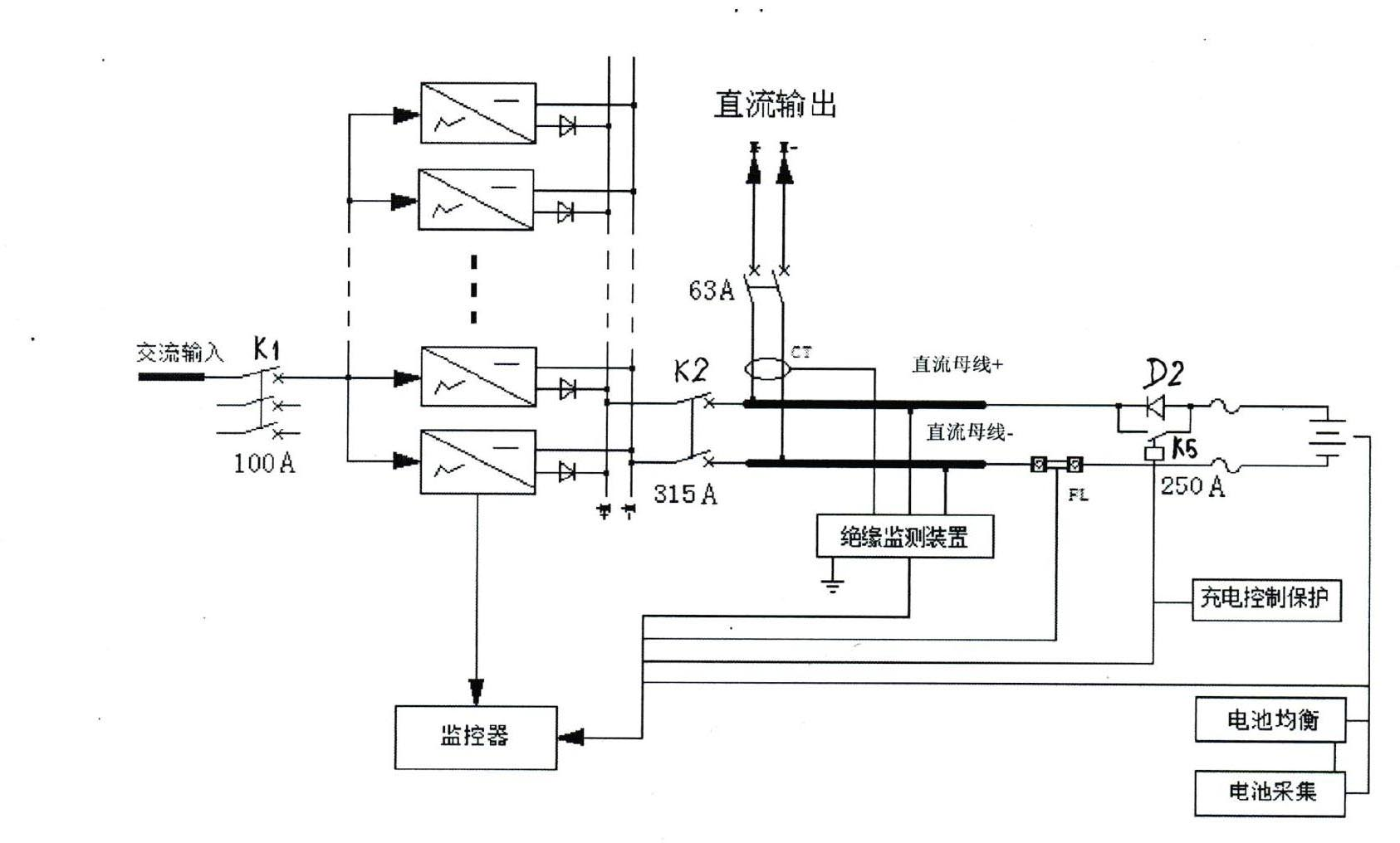 Non-floating charging type substation direct current power supply system based on iron lithium battery