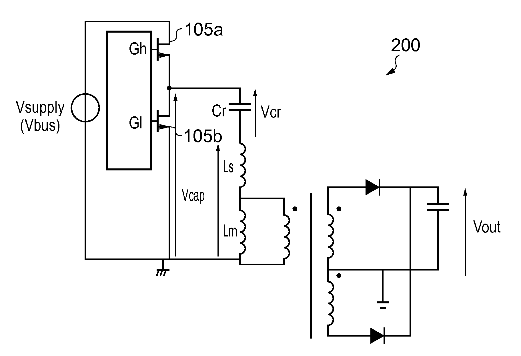 Resonant converter control based on a voltage difference