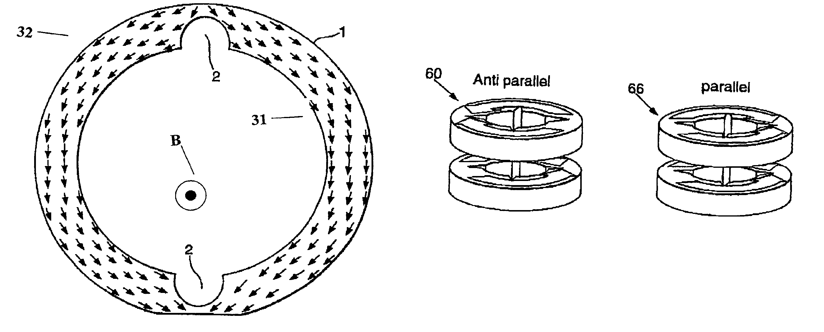 Magnetic element with switchable domain structure