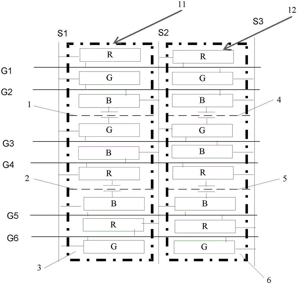 Horizontal pixel structure driven by double gates and liquid crystal display