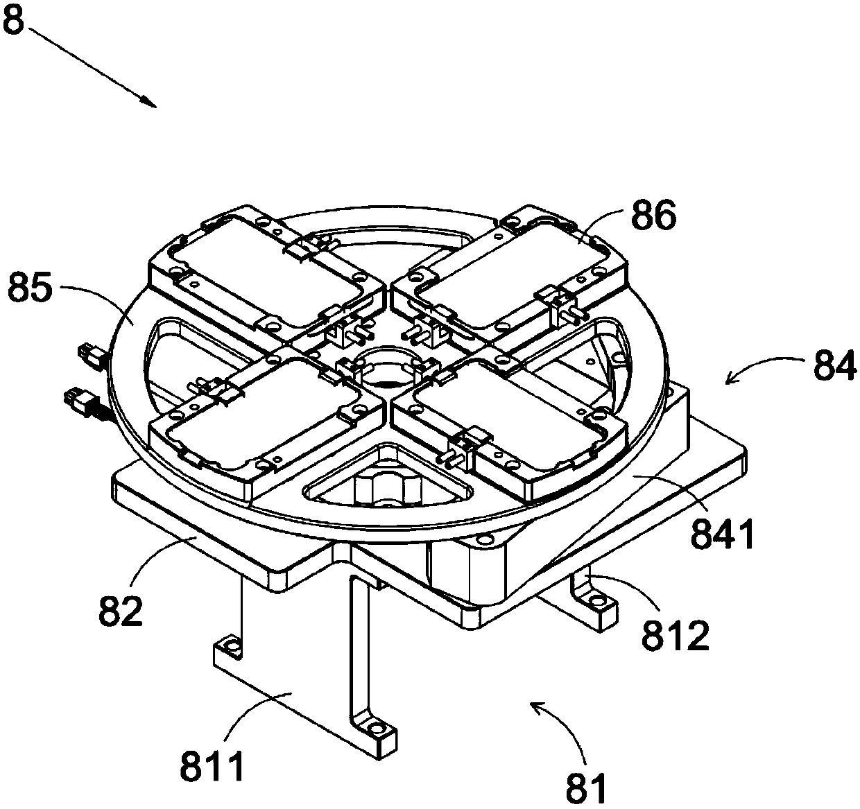 Sealing property detection device with four-station loading rotary table