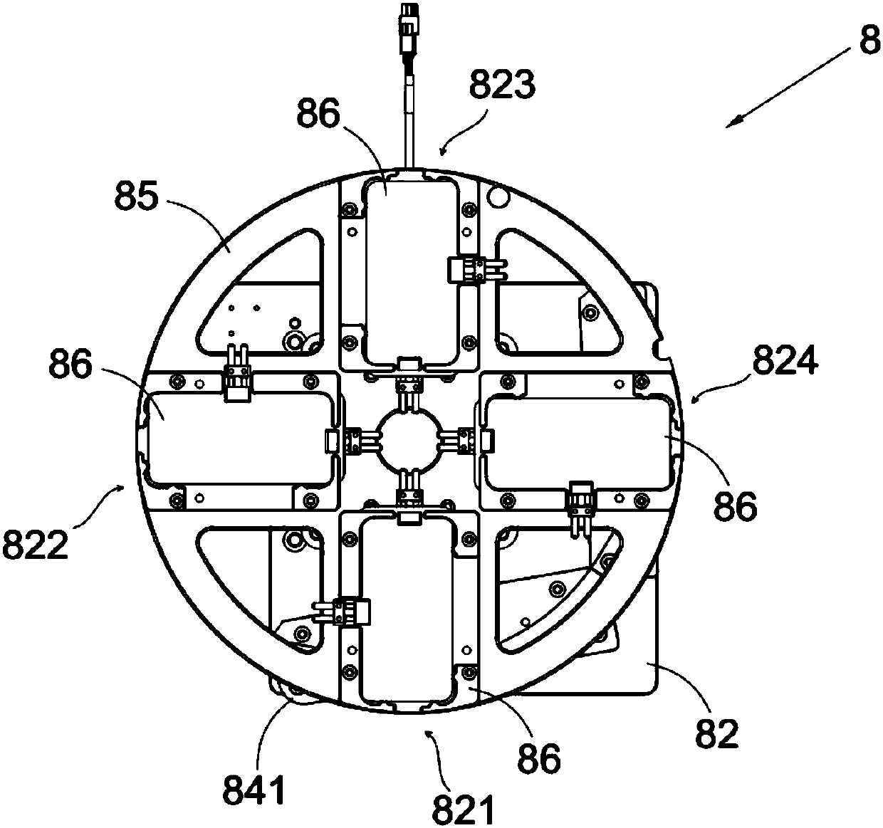 Sealing property detection device with four-station loading rotary table