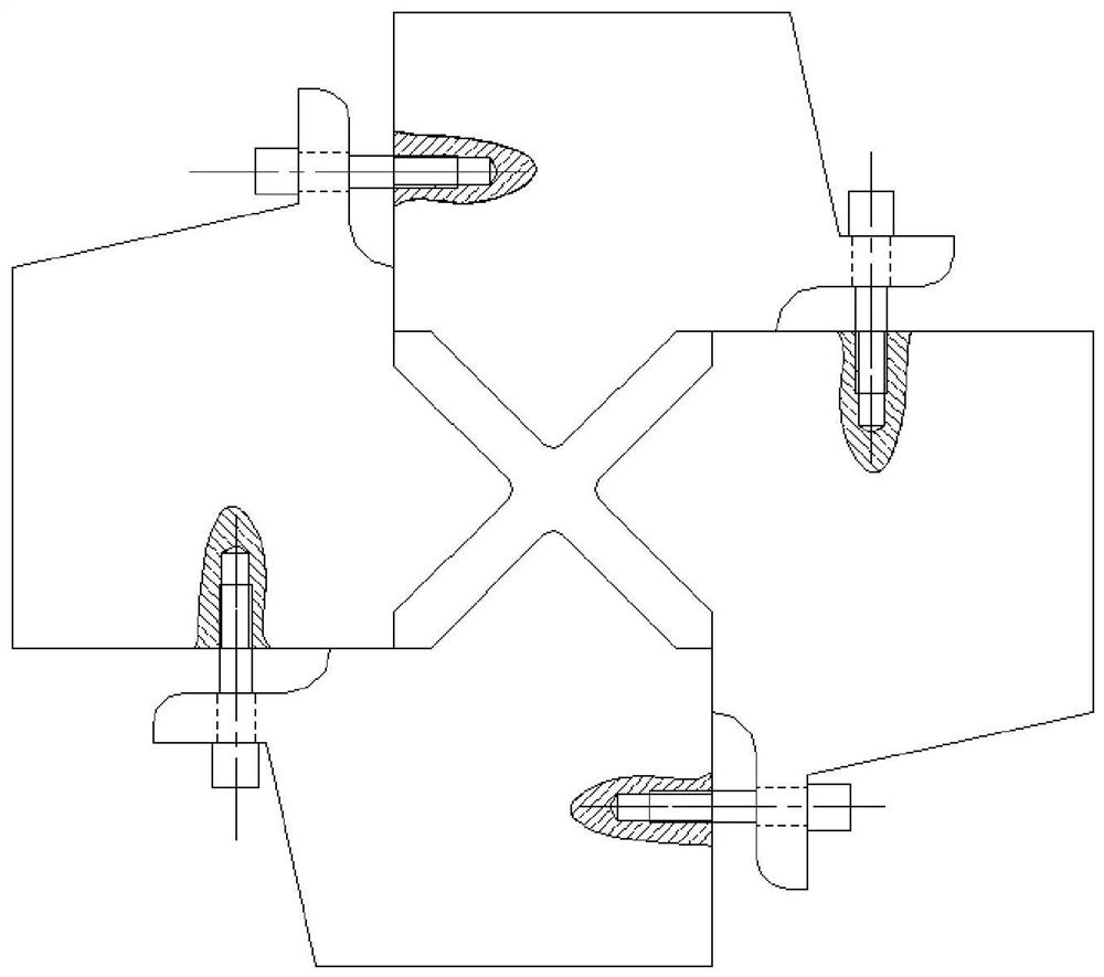 A fixture and assembly method for unloading a two-rigid and one-soft true triaxial testing machine