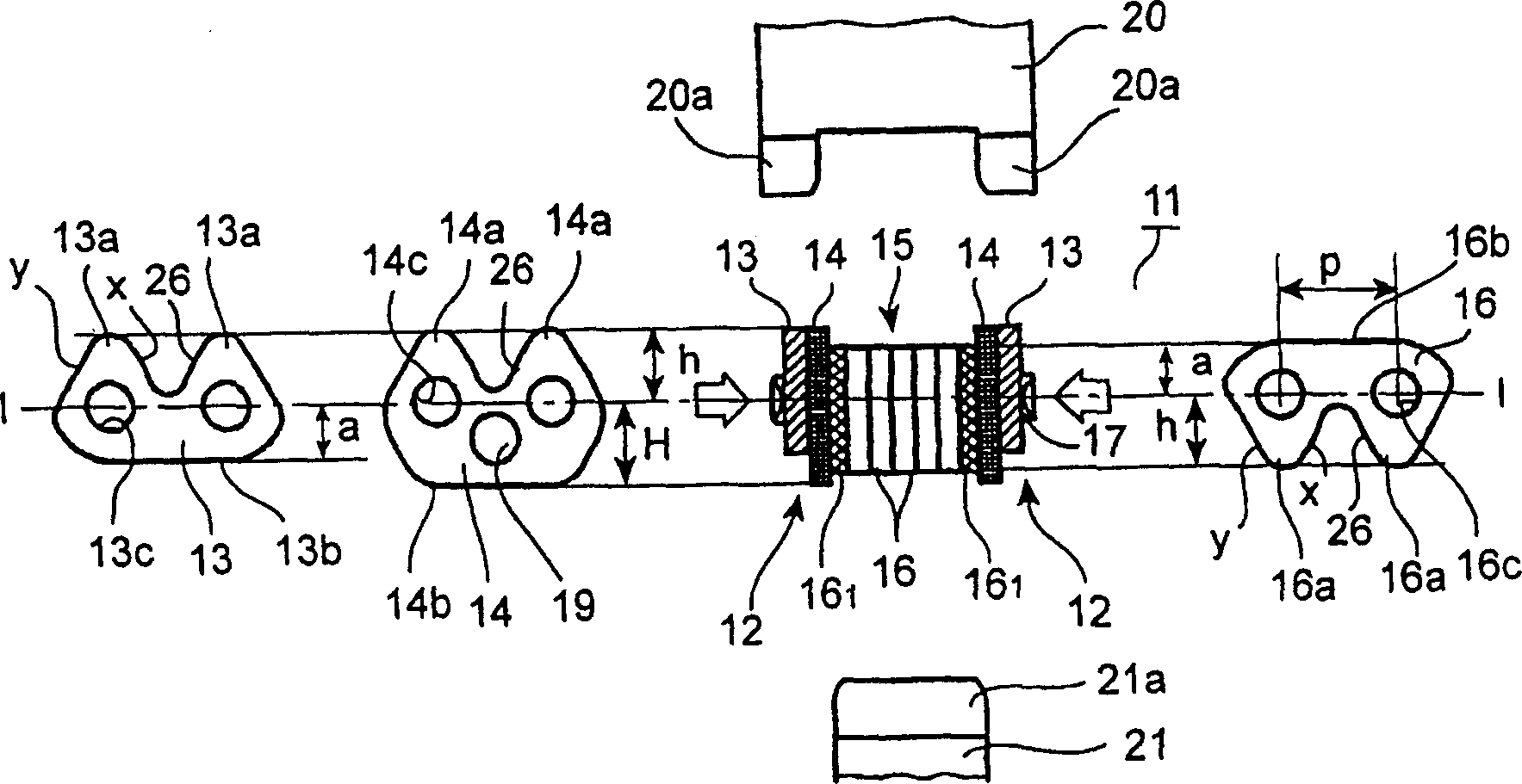 Double-face driving silent chain and silent chain power transmission device using the same