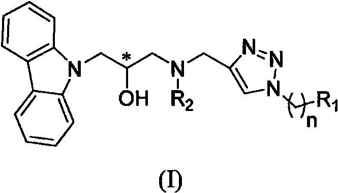 Carbazole isopropanol diamine compound containing 1, 2, 3-triazole as well as preparation method and application of carbazole isopropanol diamine compound