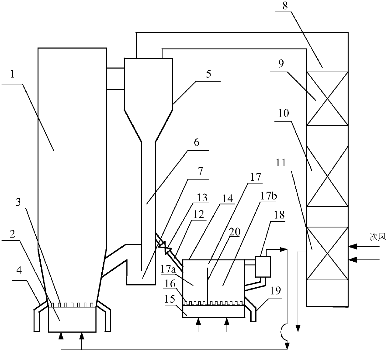 Circulating fluidized bed boiler for burning low-heat-value high-ash fuel
