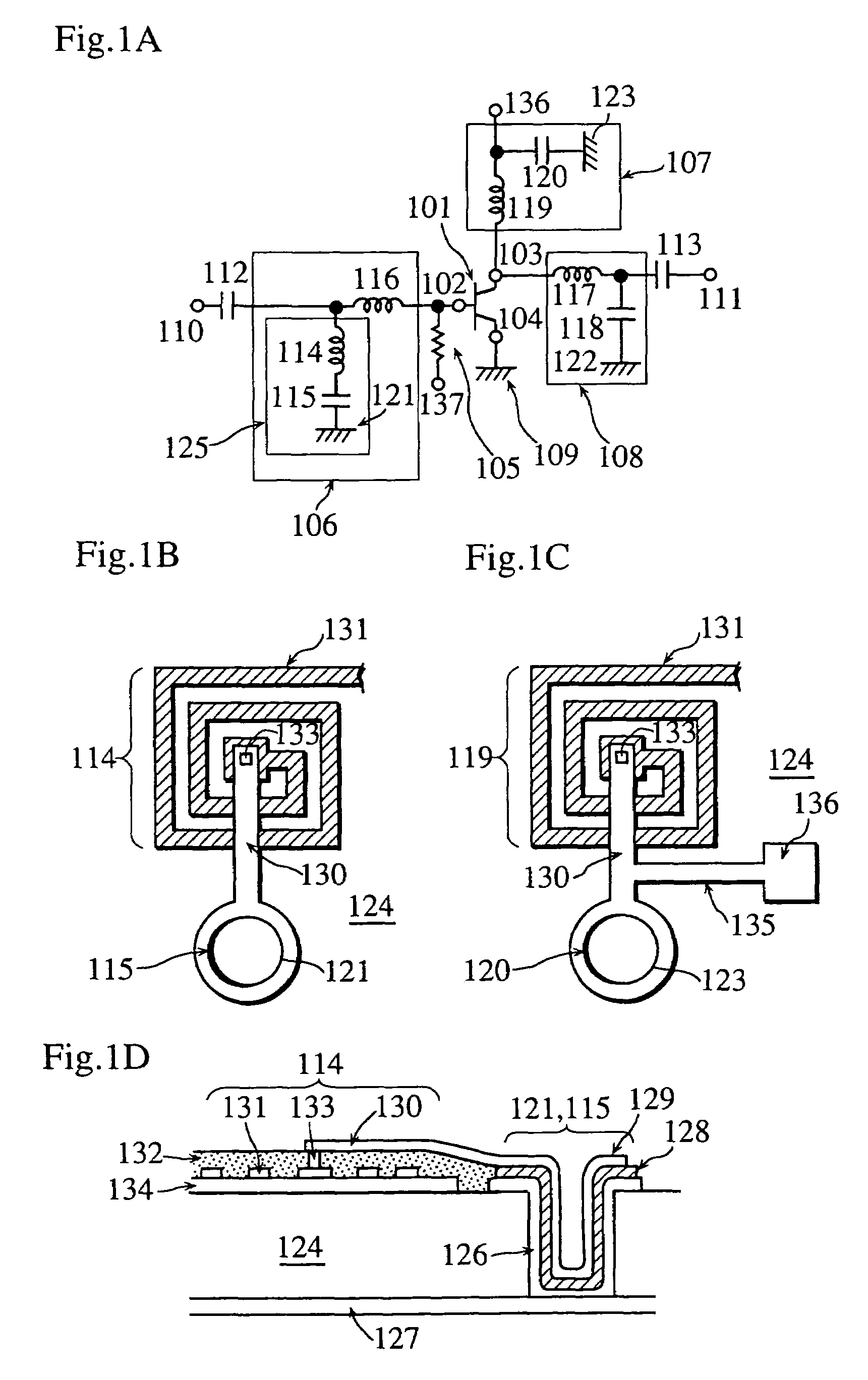 RF passive circuit and RF amplifier with via-holes