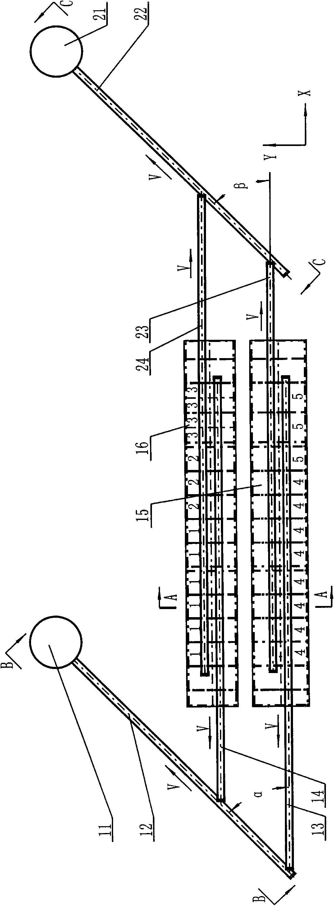 Feeding system for blast furnace ore and coke channel system