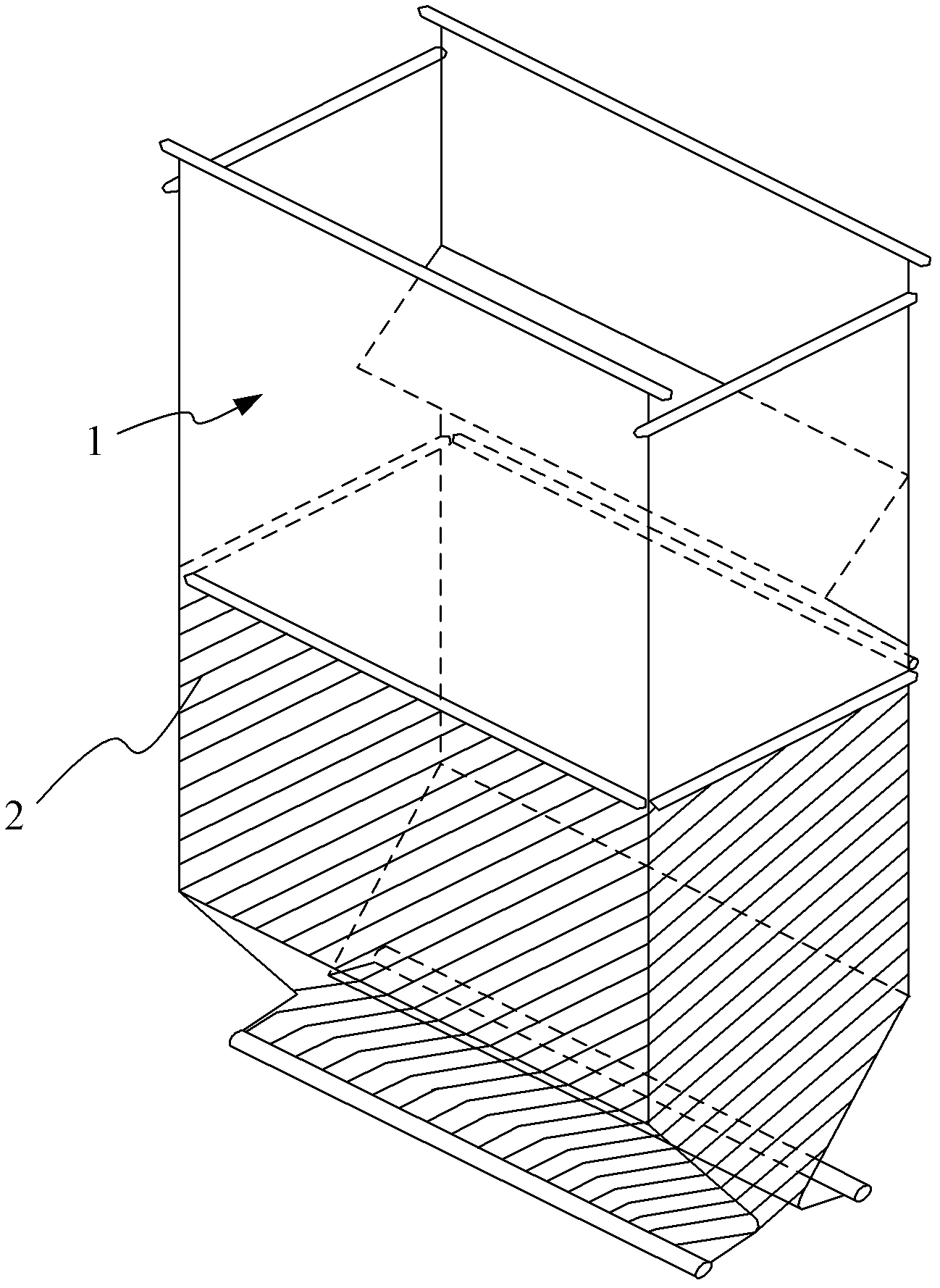 Boiler comprising water cooling system for variable-section hearth
