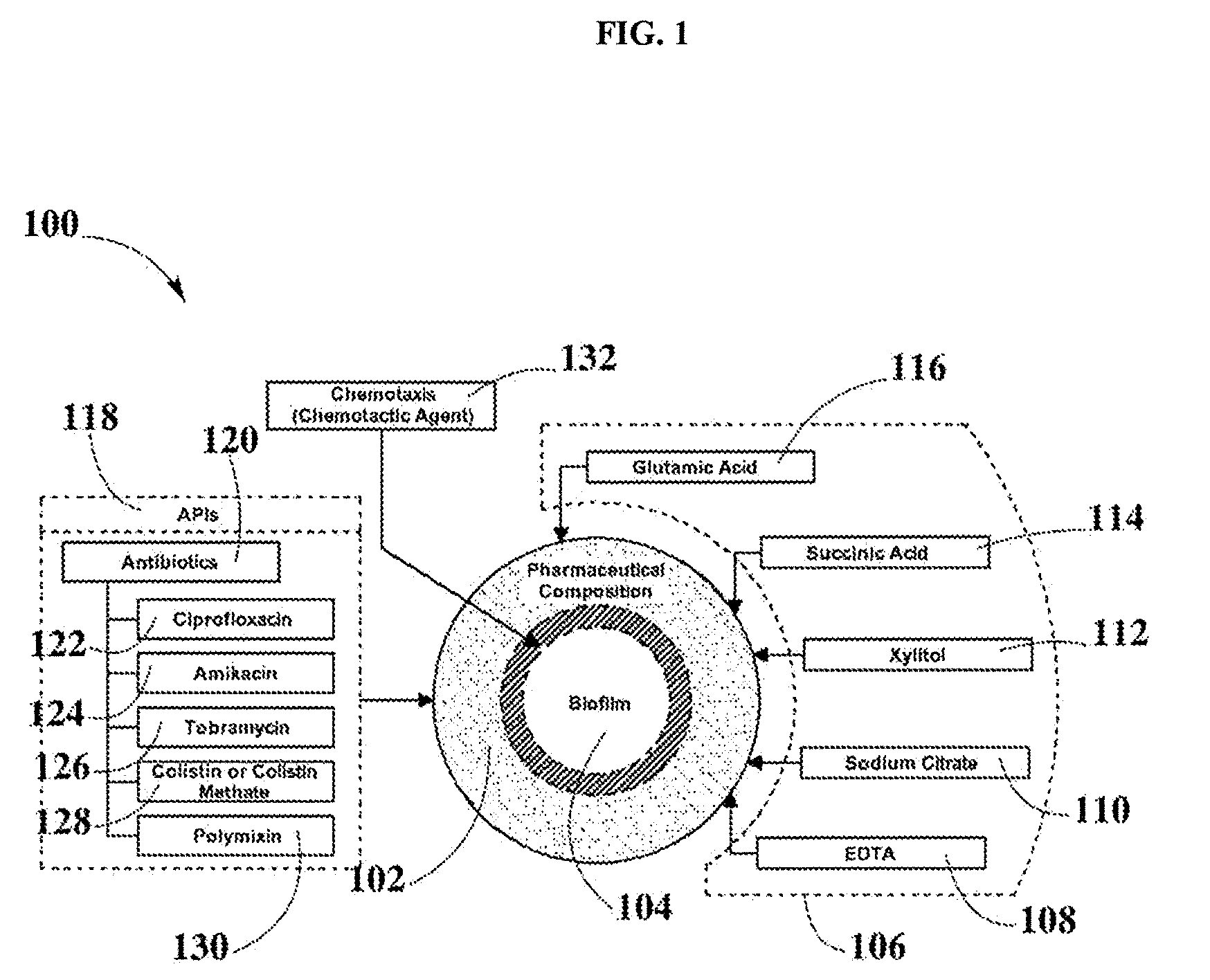 Antibiotic composition comprising a chemotactic agent and a nutrient dispersion