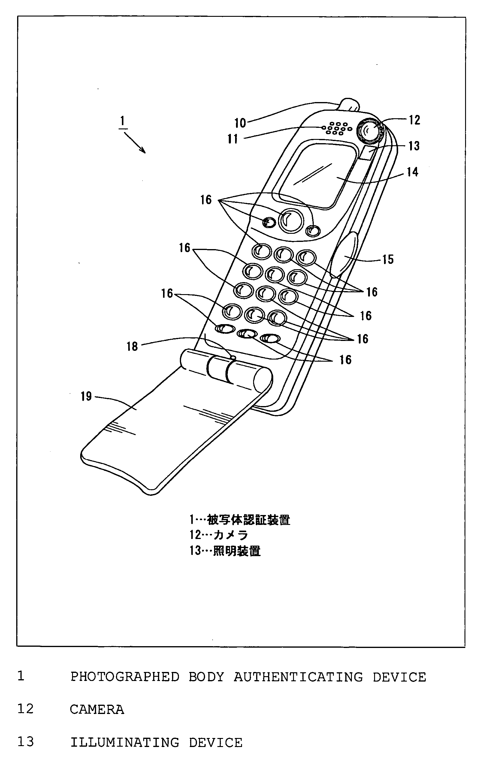 Photographed body authenticating device, face authenticating device, portable telephone, photographed body authenticating unit, photographed body authenticating method and photographed body authenticating program