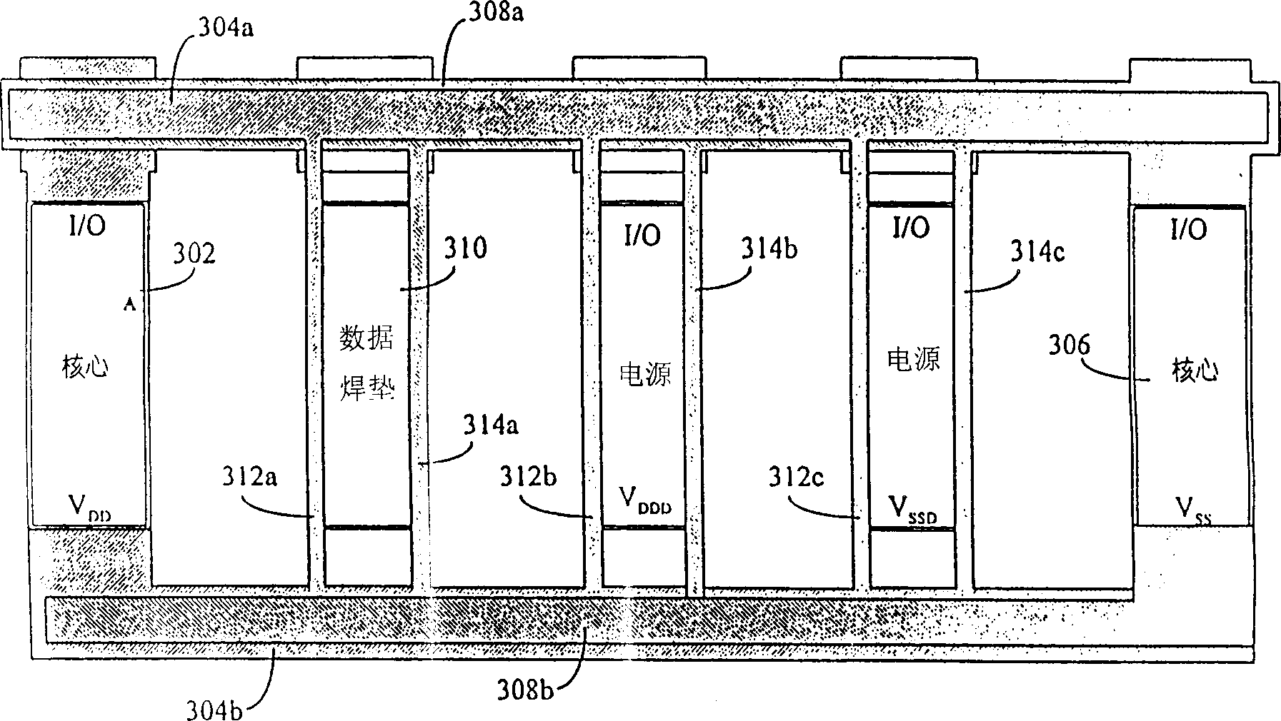 External power supply ring with multiple slender tapes for decreasing voltage drop of integrated circuit