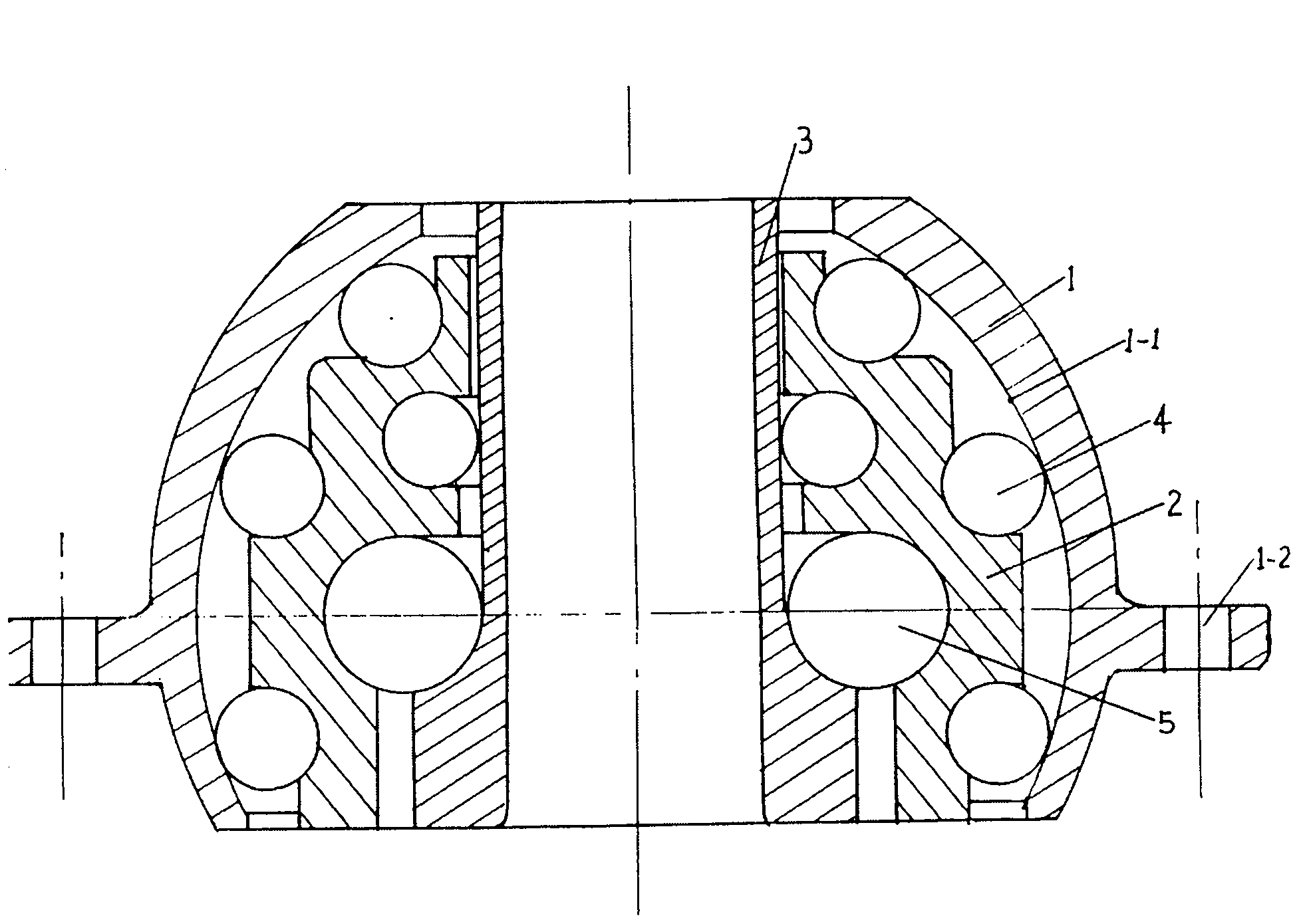 Ball bladder multi-ferrule bearing with reducing middle-layer ferrule