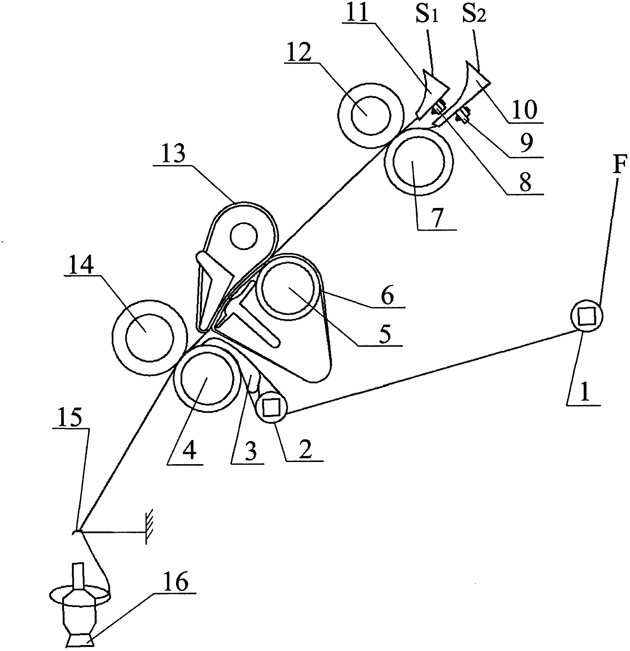 Forced internal and external transfer type composite ring spinning method for filament