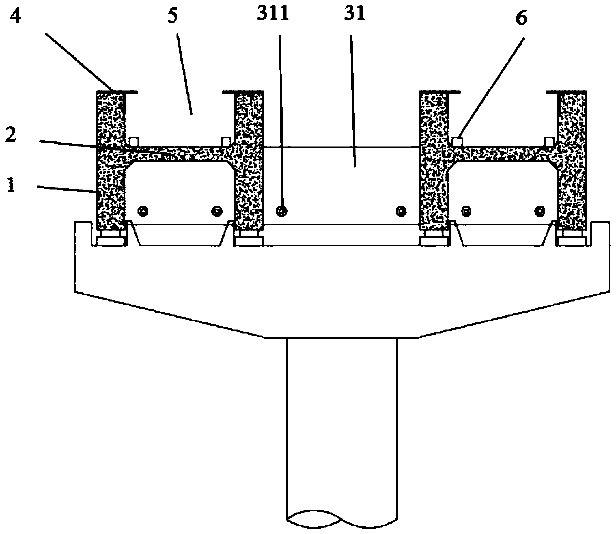 Double-H-shaped concrete rail beam of rubber-tyred tram and construction method thereof