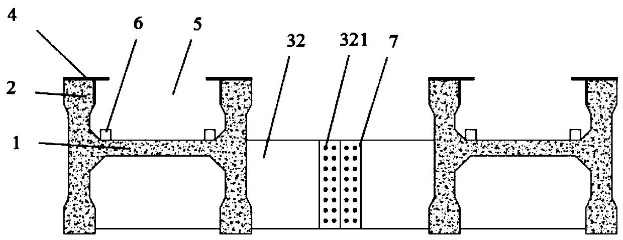 Double-H-shaped concrete rail beam of rubber-tyred tram and construction method thereof