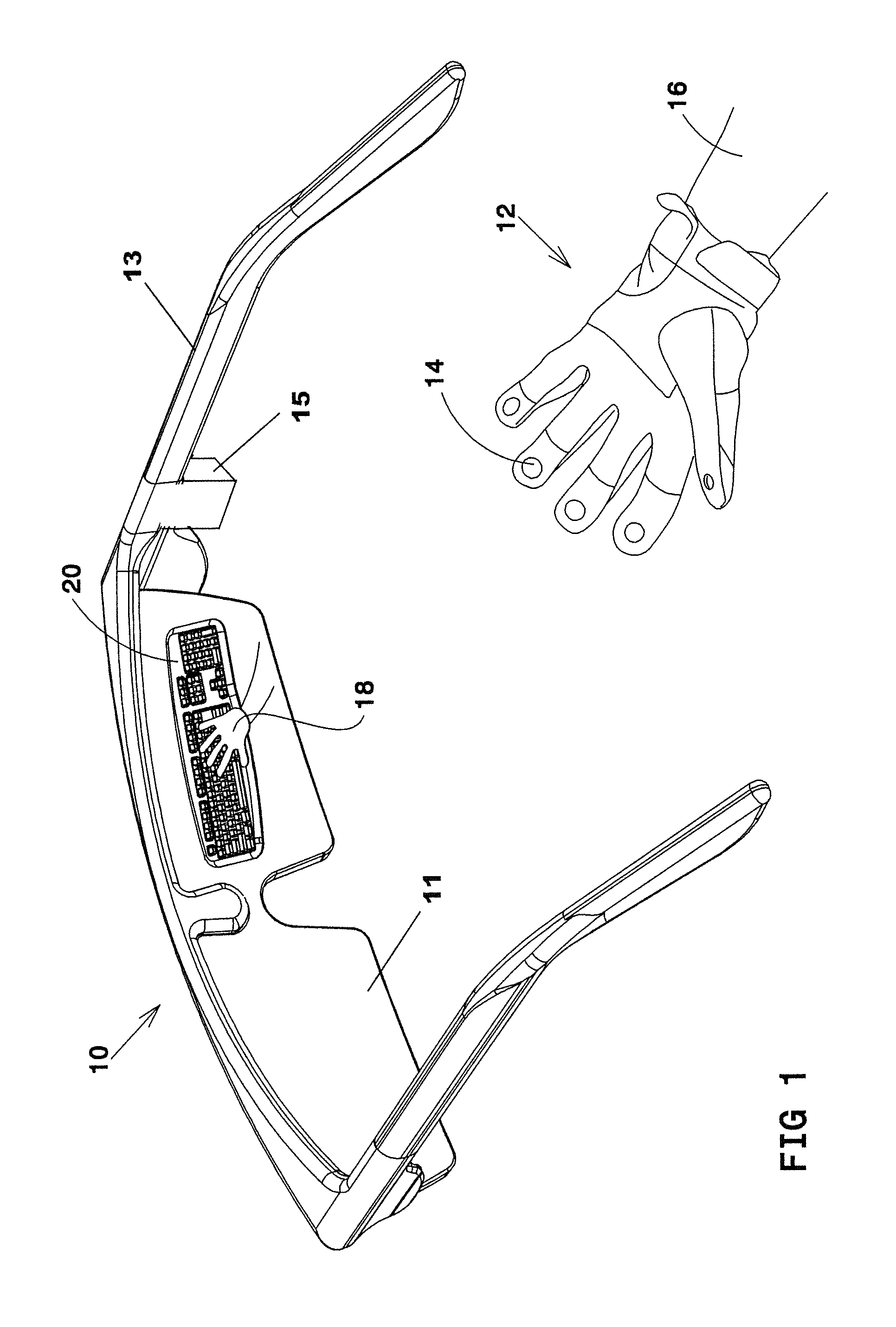 Computer device in form of wearable glasses and user interface thereof