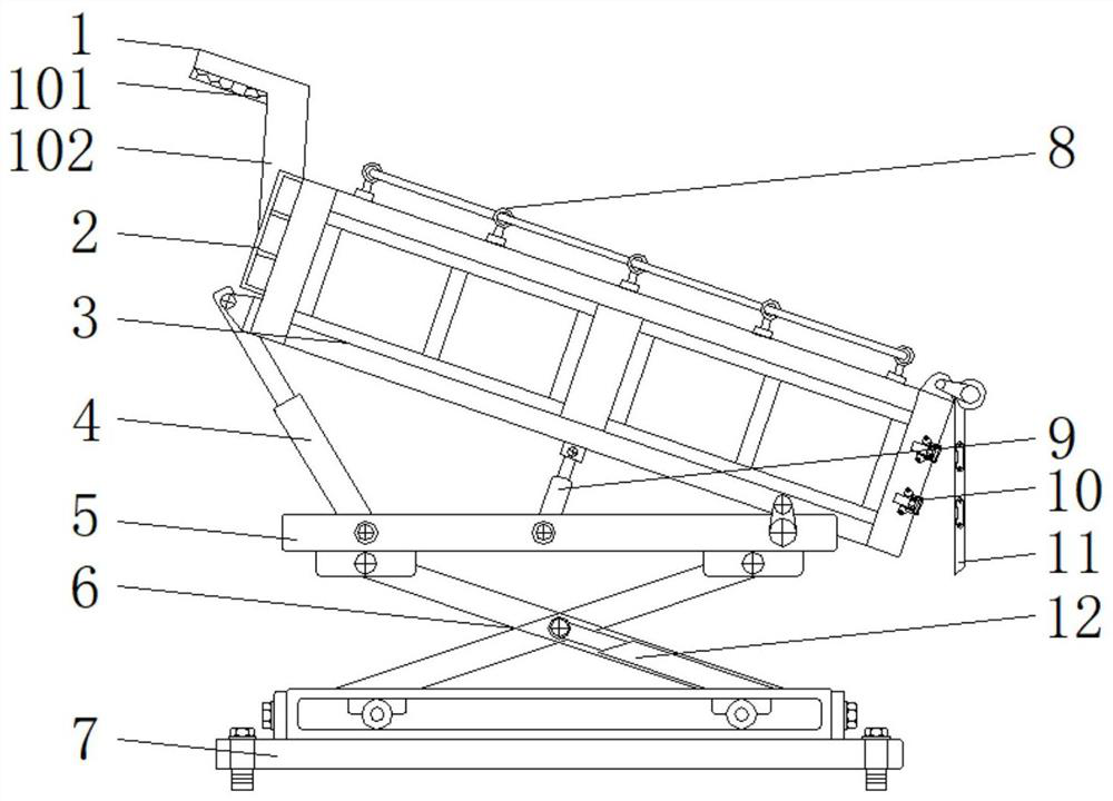 Transverse stabilizing device for container of front straight-top dump truck