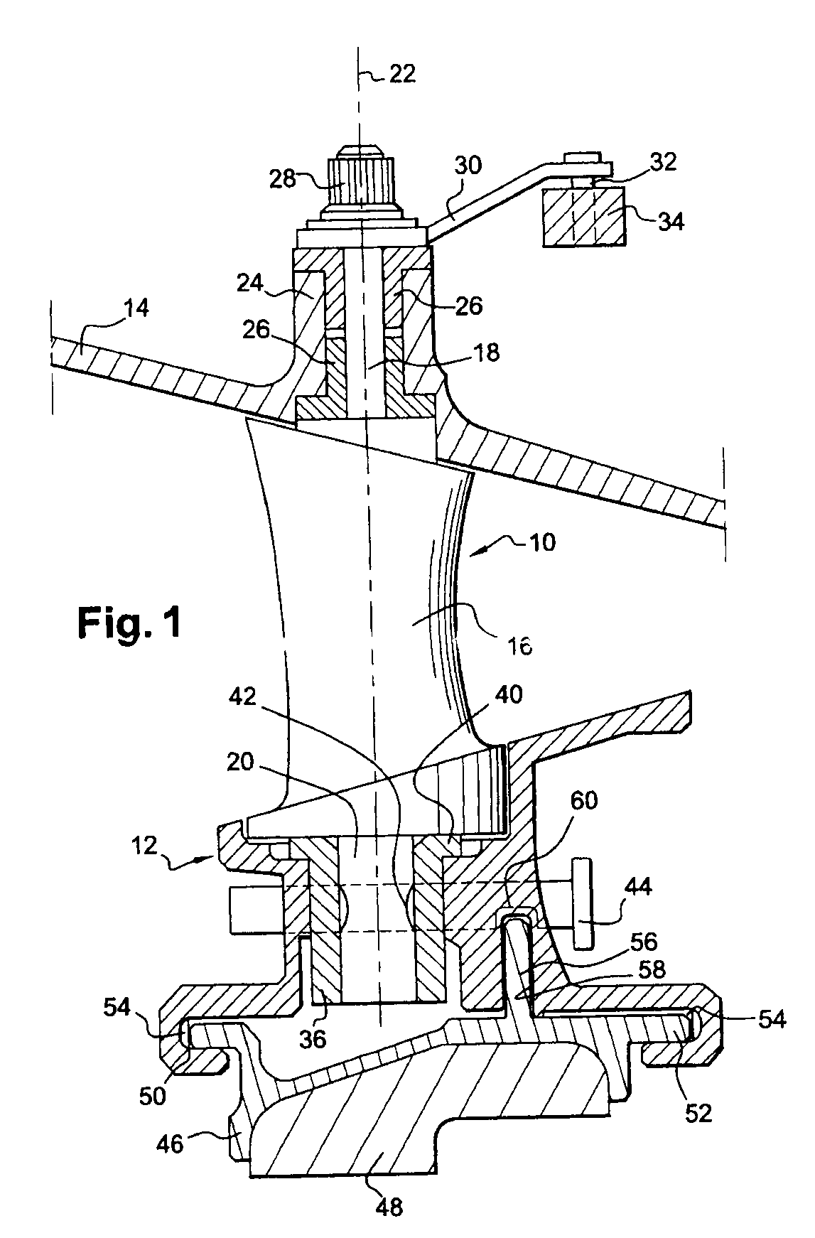 Stage of variable-pitch vanes for a turbomachine