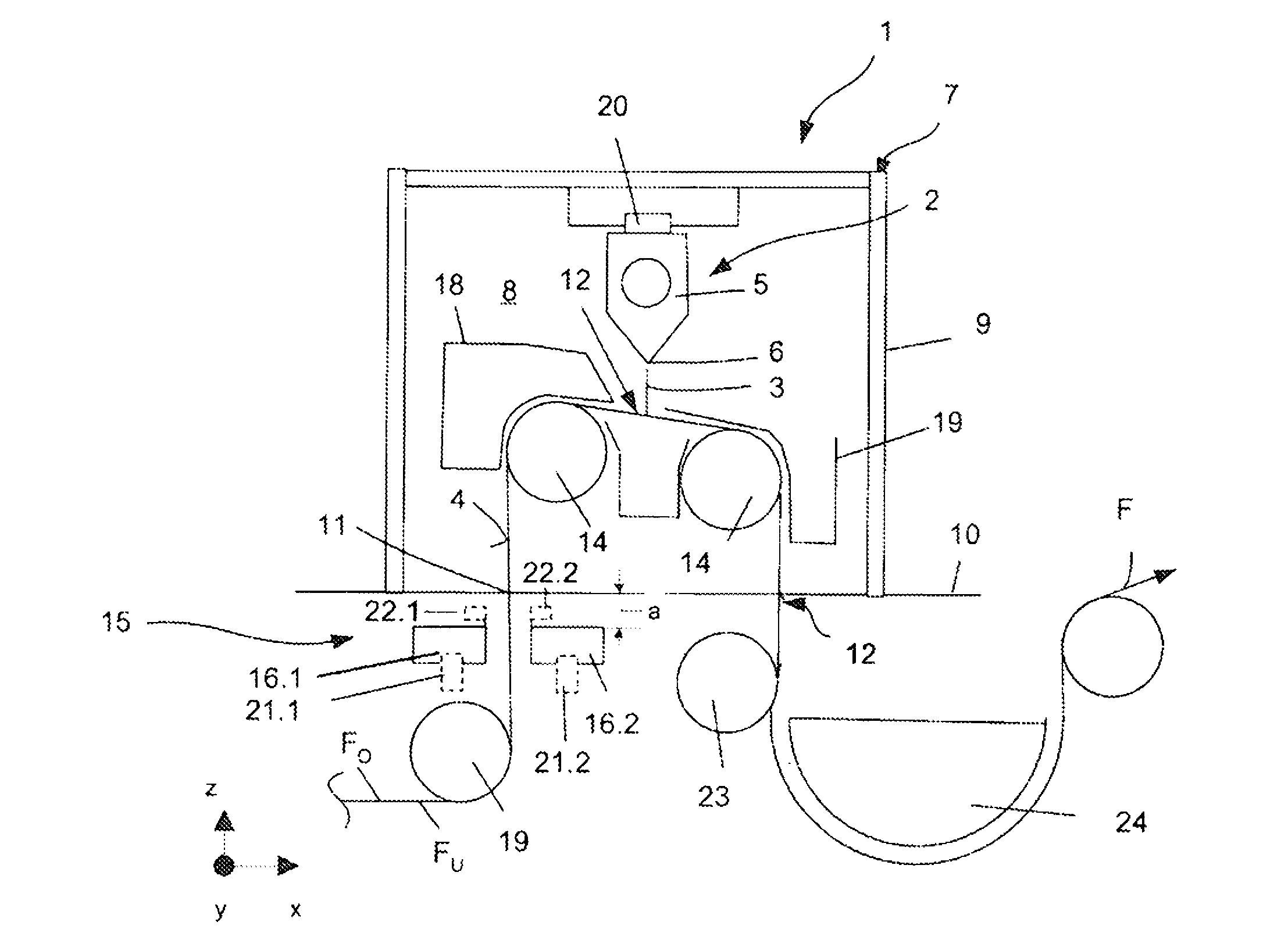 Device for directly or indirectly applying a liquid to pasty application medium and method for operating said type of device